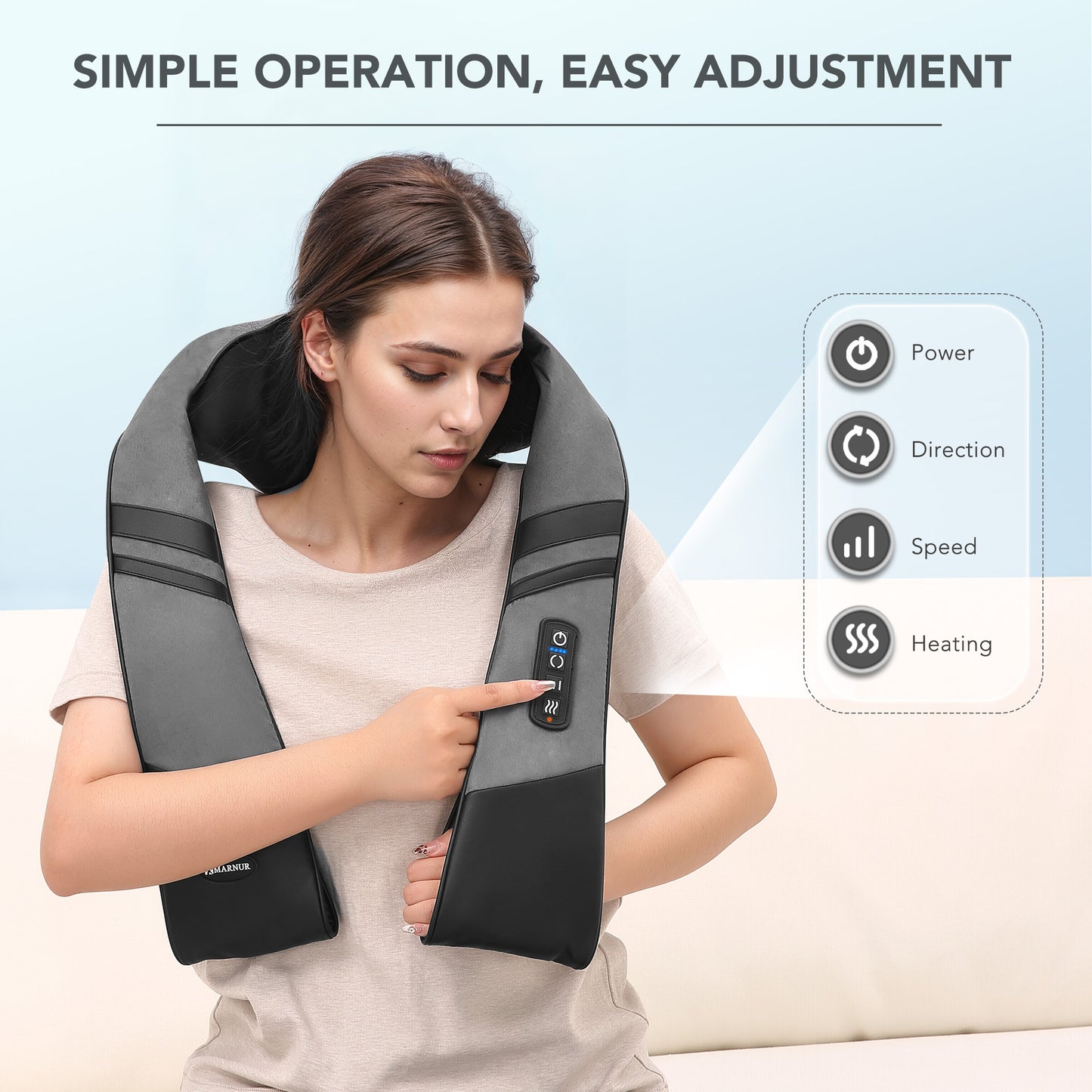 MARNUR Cordless Neck and Shoulder Massager with Heat, 3D Deep Tissue Kneading Rechargeable Massager for Home Office Gray