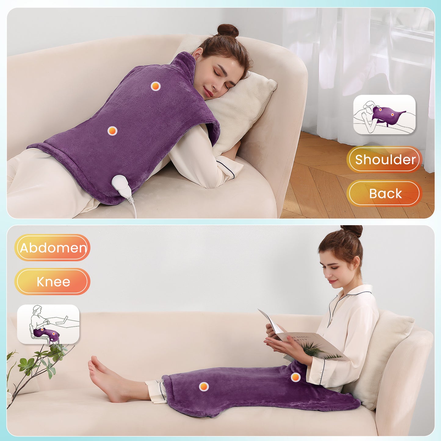 MARNUR Large Heating Pad for Back and Shoulder, 24"x33" with 4 Heat Settings 2H Auto-off - Purple