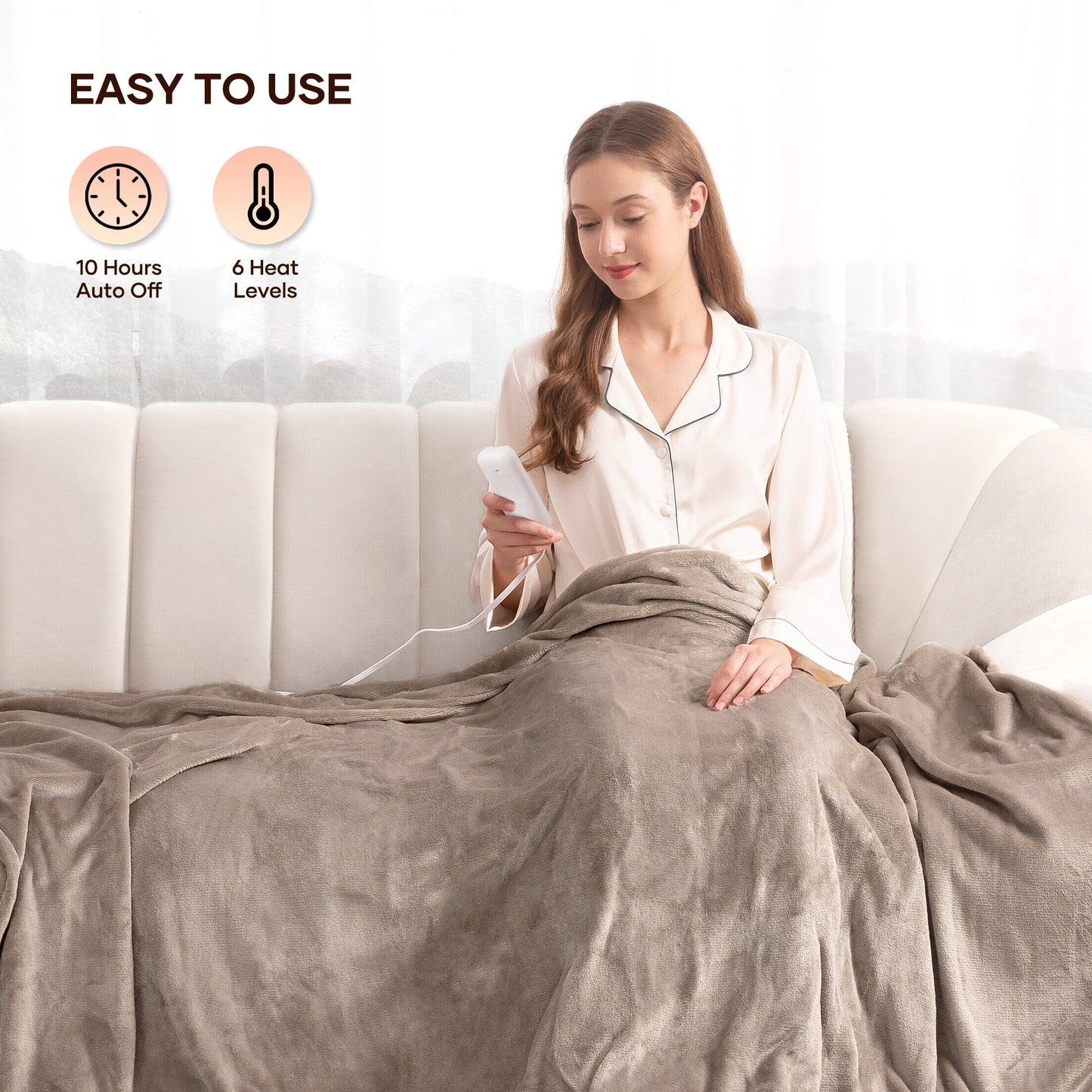 MARNUR Electric Blanket 72" x 84" Full Size Heated Blanket, 6 Heating Levels, 10H Auto-off, Machine Washable - Linen
