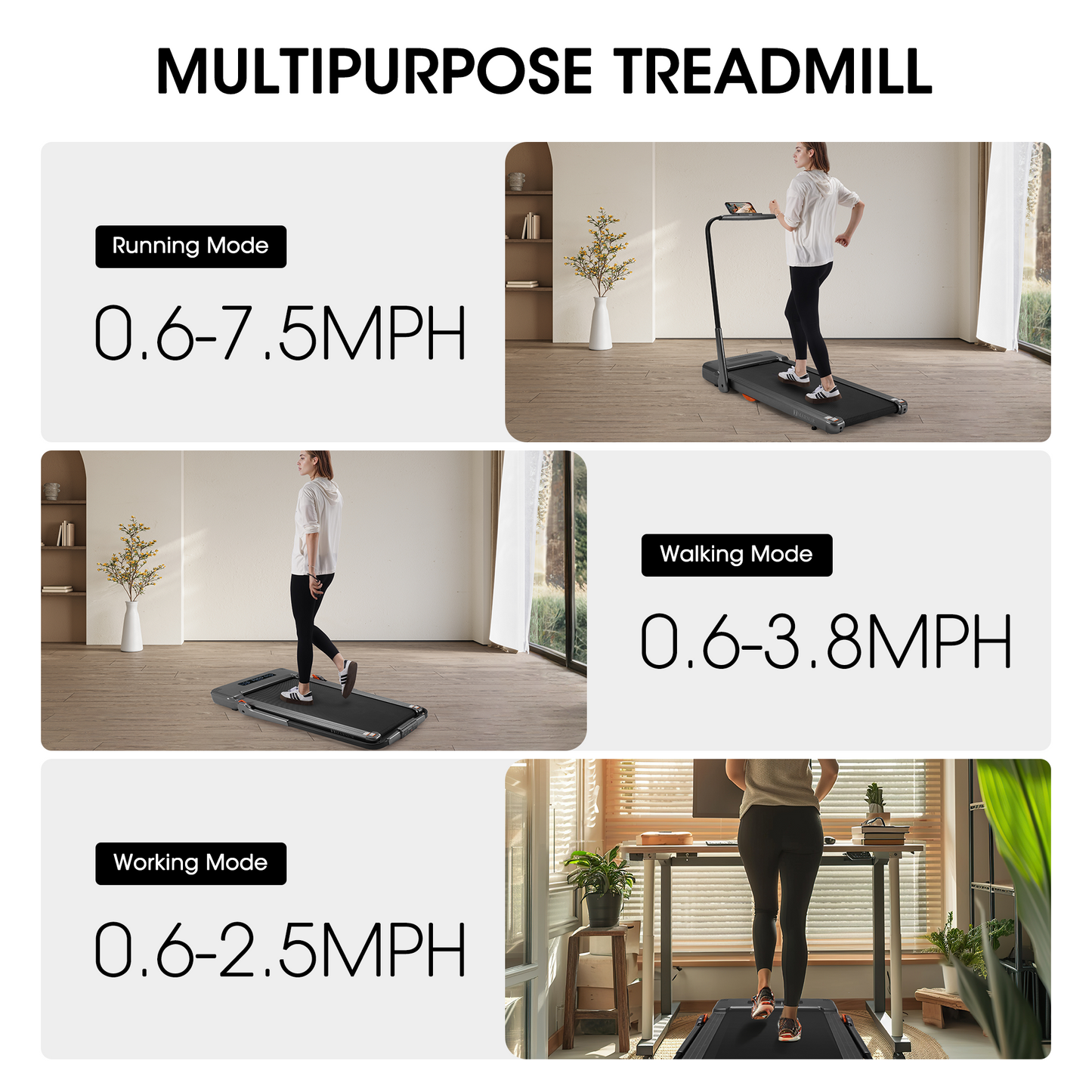 MARNUR 2 in 1 Folding Treadmill 2.5HP Under Desk Treadmill for Fitness with LED Display, Remote Control, Walking Jogging Running Exercise Machine for Home Office, Max Weight 265lbs