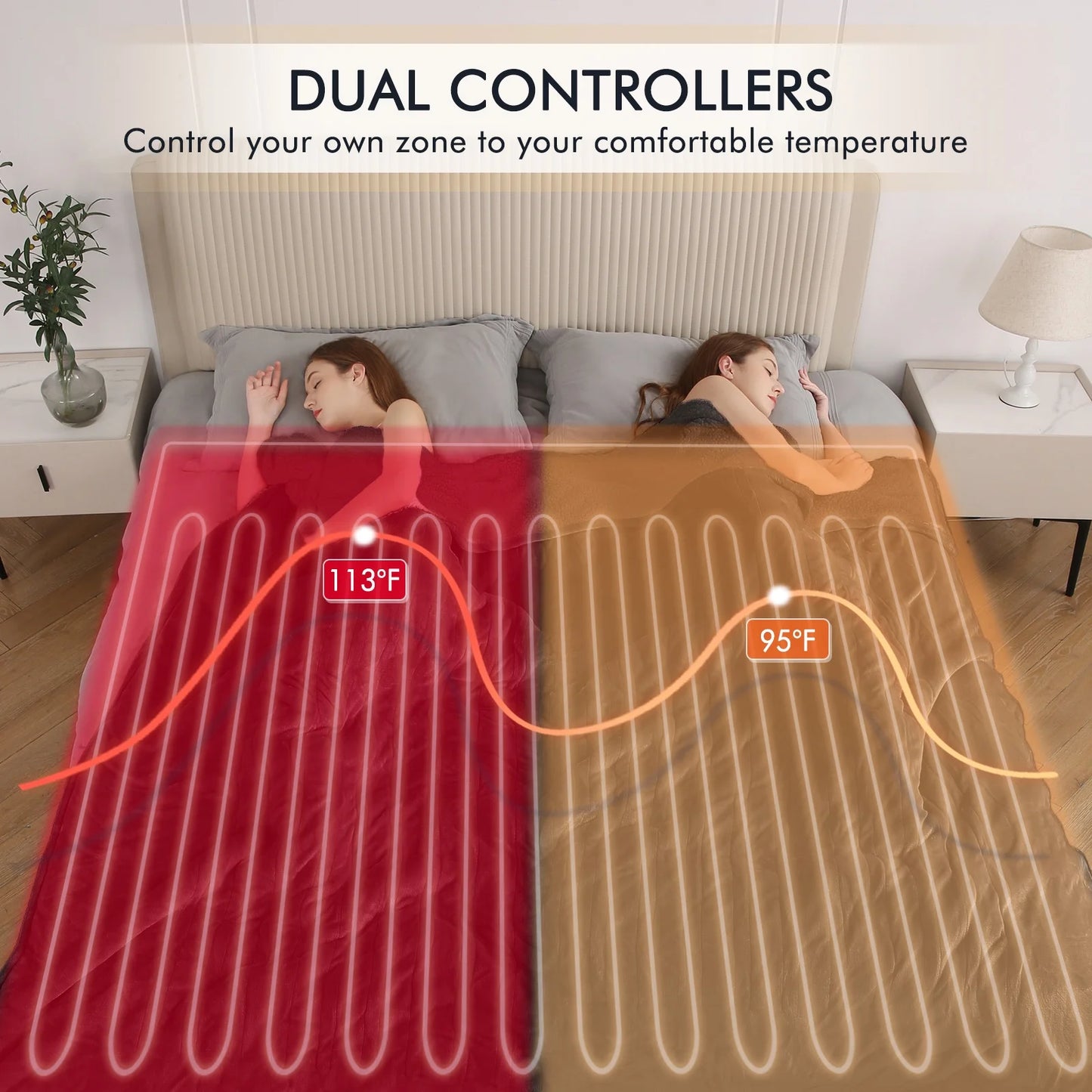 MARNUR Electric Heated Blanket Queen Size 84''x90'', Fast Heating with Dual Controllers, 10 Heating Levels, 10H Timers, Preheat Function - Gray
