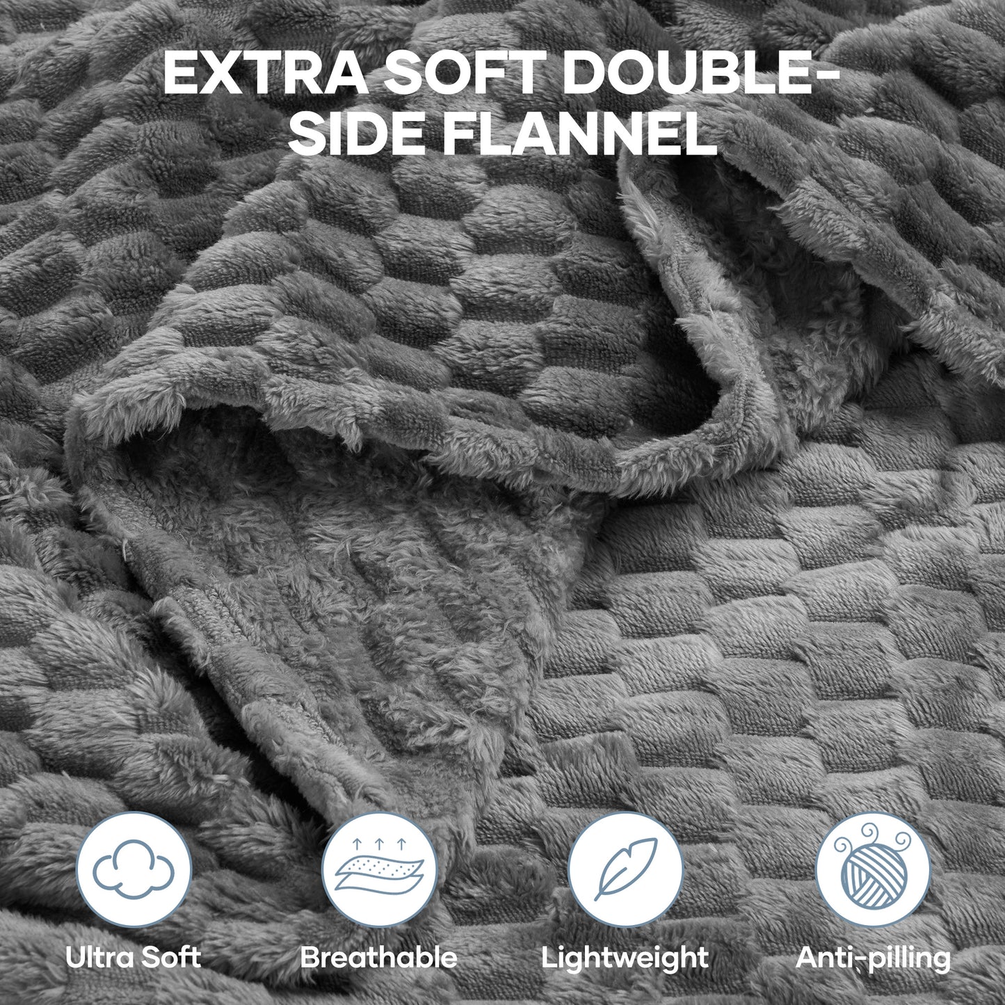 MARNUR Flannel Throw Blanket for Couch, Waffle Jacquard Throw Blanket for Bed, Soft, Warm, Lightweight, 50"x70", Gray
