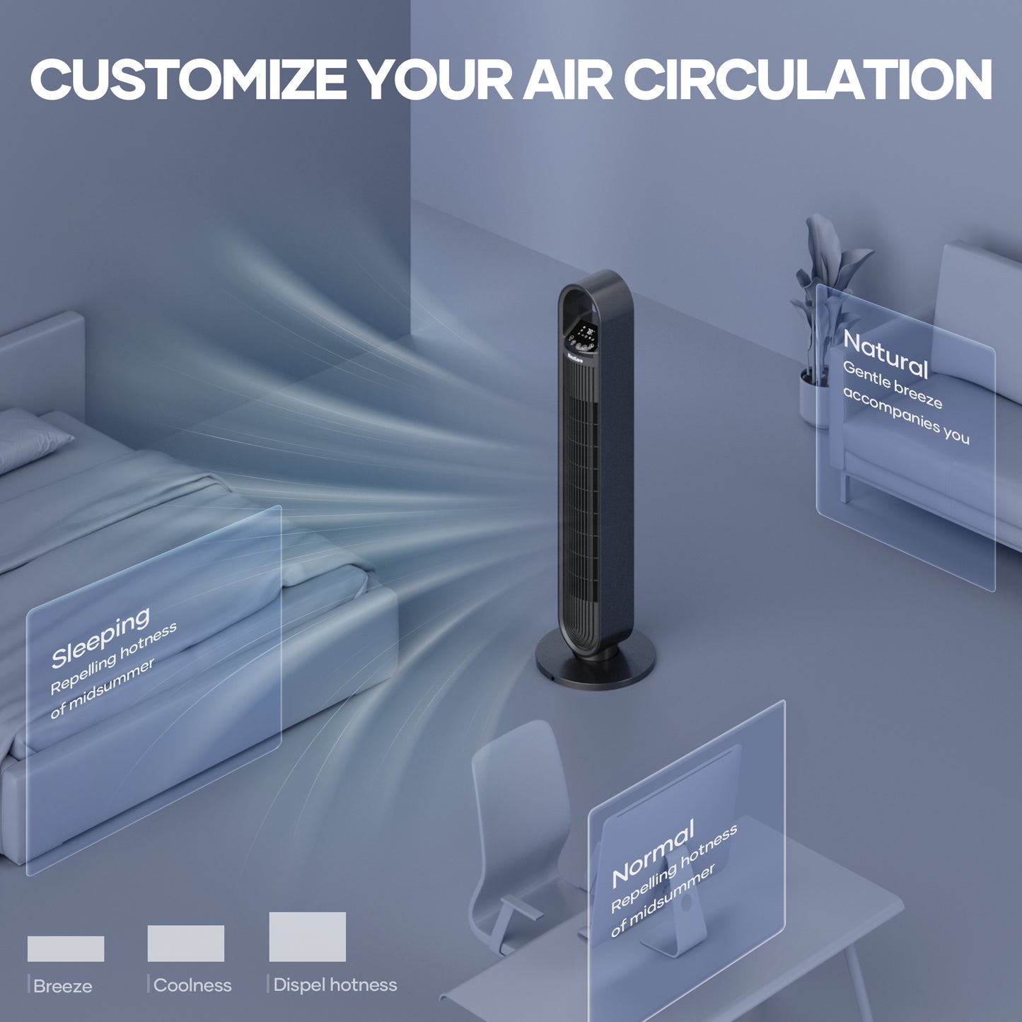 MaxKare 36in Tower Fan Quiet Cooling Fan with 75° Oscillation, Remote Control, 3 Speeds & 3 Modes & Timer - Metal Gray