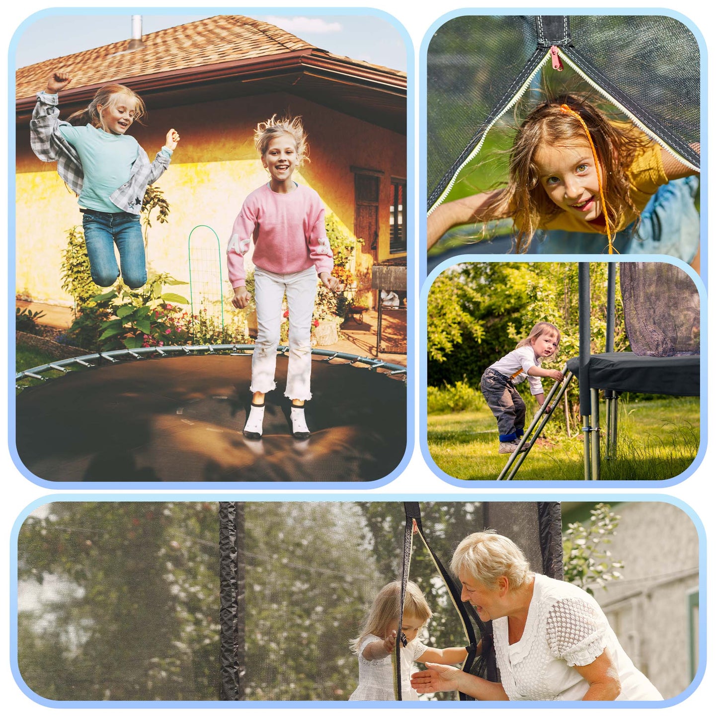 MARNUR 8FT Trampoline for Kids Trampoline with Enclosure Net, Ladder, Wind Stakes, Outdoor 330lbs Weight Capacity
