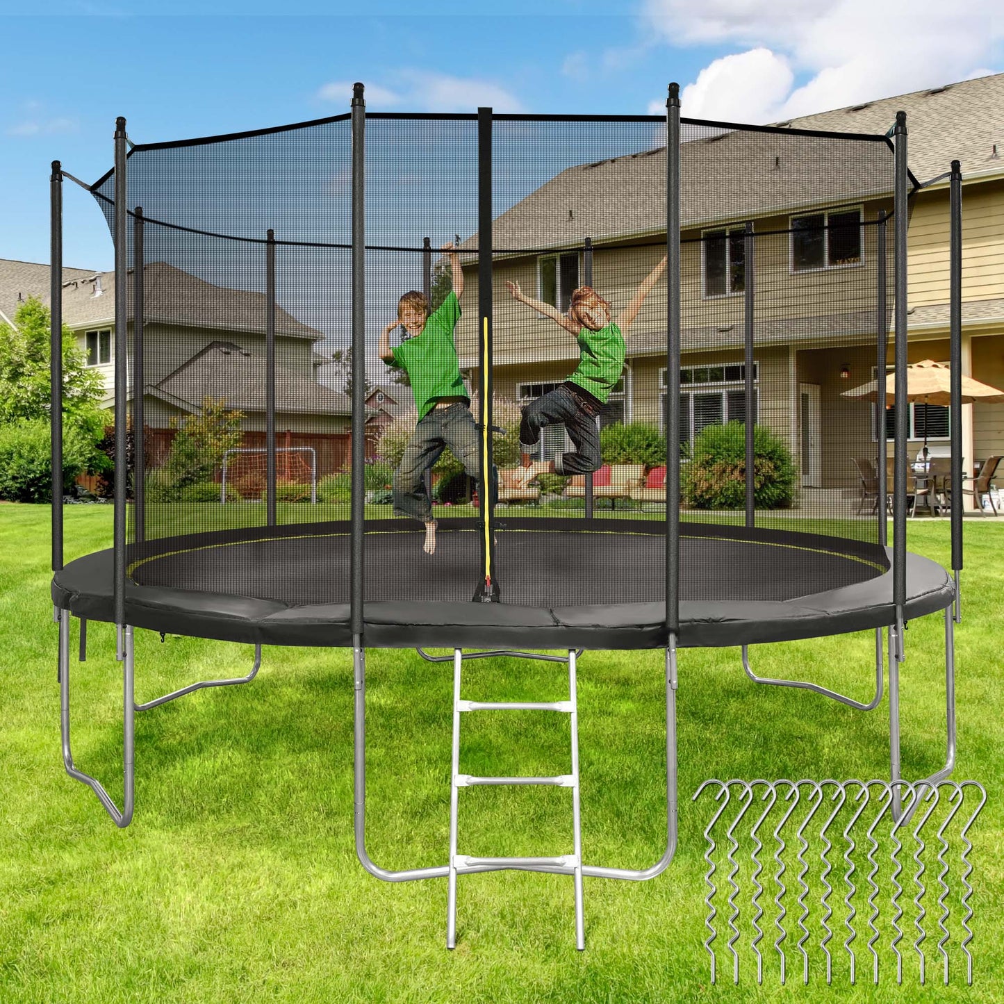 MARNUR 14FT Trampoline for Kids Trampoline with Enclosure Net, Ladder, Wind Stakes, Outdoor 330lbs Weight Capacity