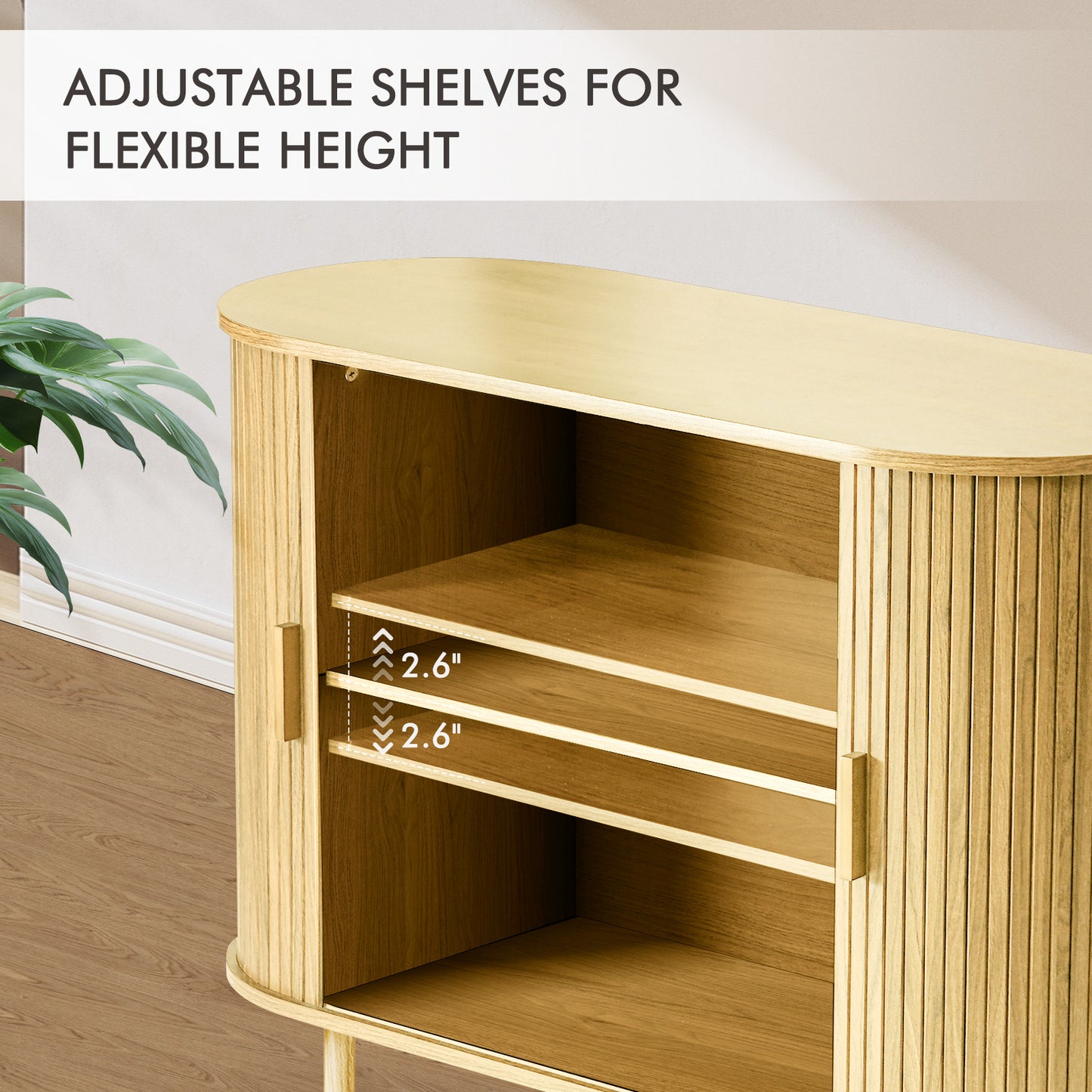 MARNUR Sideboard Buffet Cabinet 40" Storage Cabinet with 2 Sliding Tambour Doors, Adjustable Shelves for Office Bedroom Hallway Entryway, Oak
