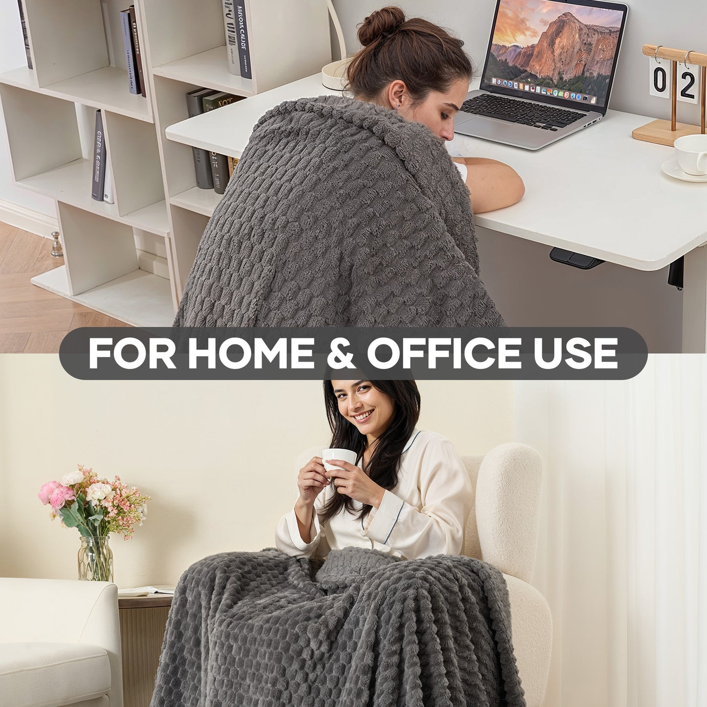 MARNUR Flannel Throw Blanket for Couch, Waffle Jacquard Throw Blanket for Bed, Soft, Warm, Lightweight, 50"x70", Gray