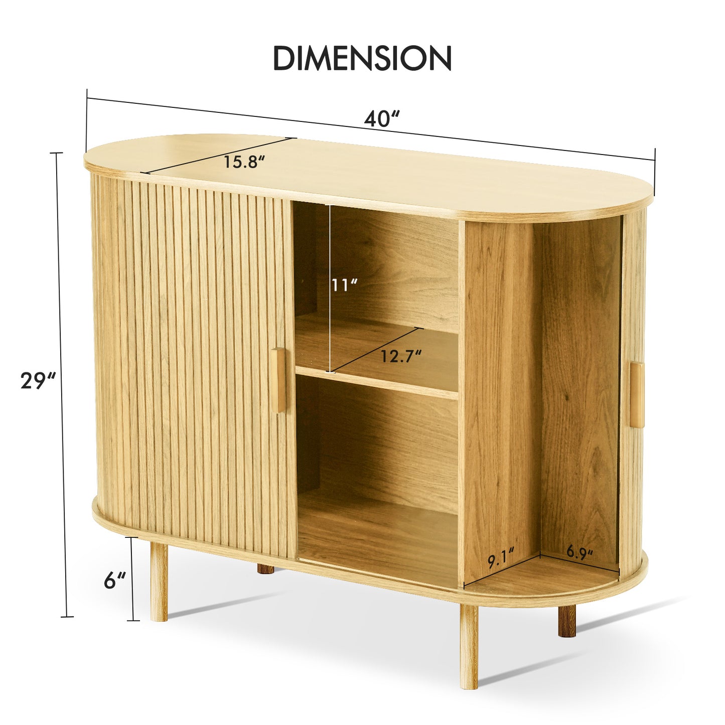 MARNUR Sideboard Buffet Cabinet 40" Storage Cabinet with 2 Sliding Tambour Doors, Adjustable Shelves for Office Bedroom Hallway Entryway, Oak