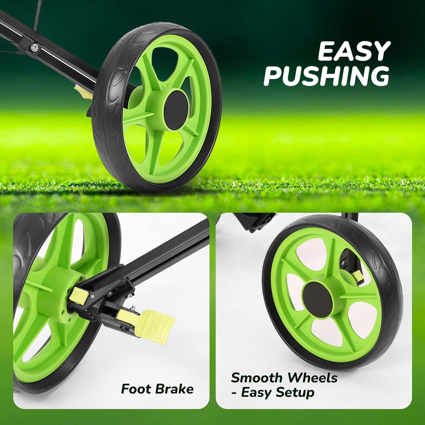 MaxKare Folding 3 Wheels Golf Pull Push Cart with Scoreboard Adjustable Handle, Green