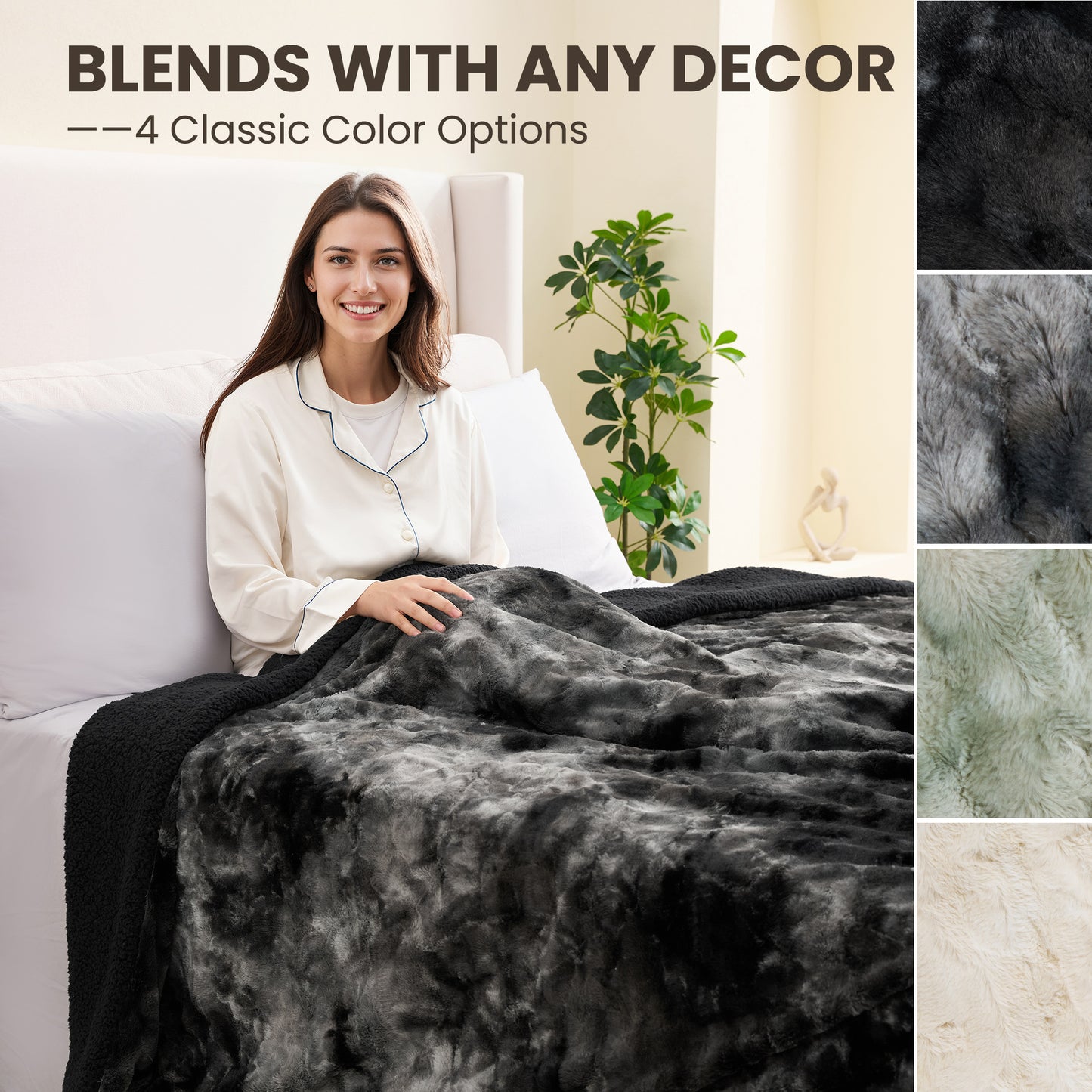 MARNUR Heated Blanket Queen Size, Faux Fur & Sherpa, Dual Controllers, 10 Heat Levels, 10H Timer, 84" x 90", Tie-Dye Black