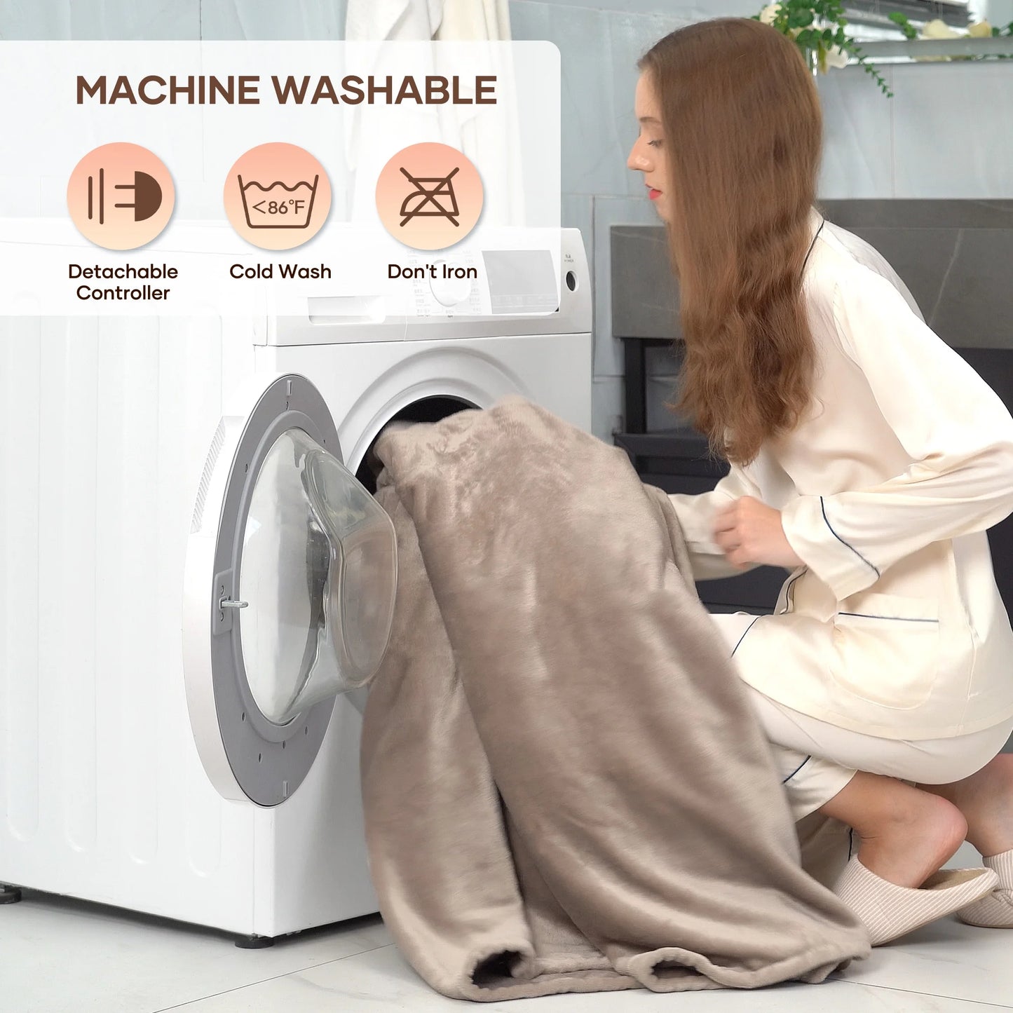 MARNUR Electric Blanket 72" x 84" Full Size Heated Blanket, 6 Heating Levels, 10H Auto-off, Machine Washable - Linen