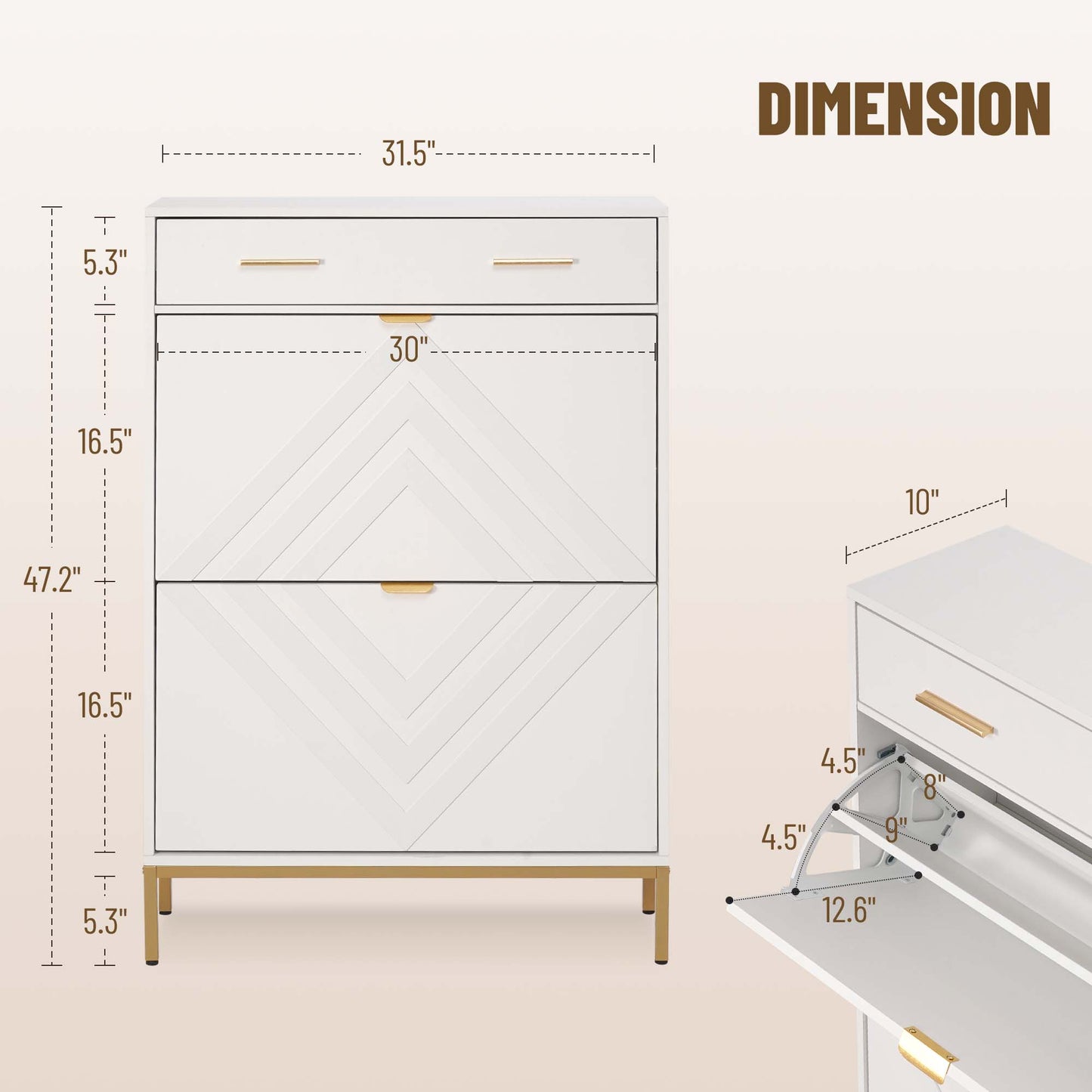 MARNUR Shoe Cabinet with 2 Flip Drawers & 1 Top Drawers for Entryway, Freestanding Narrow Shoes Storage Rack, White