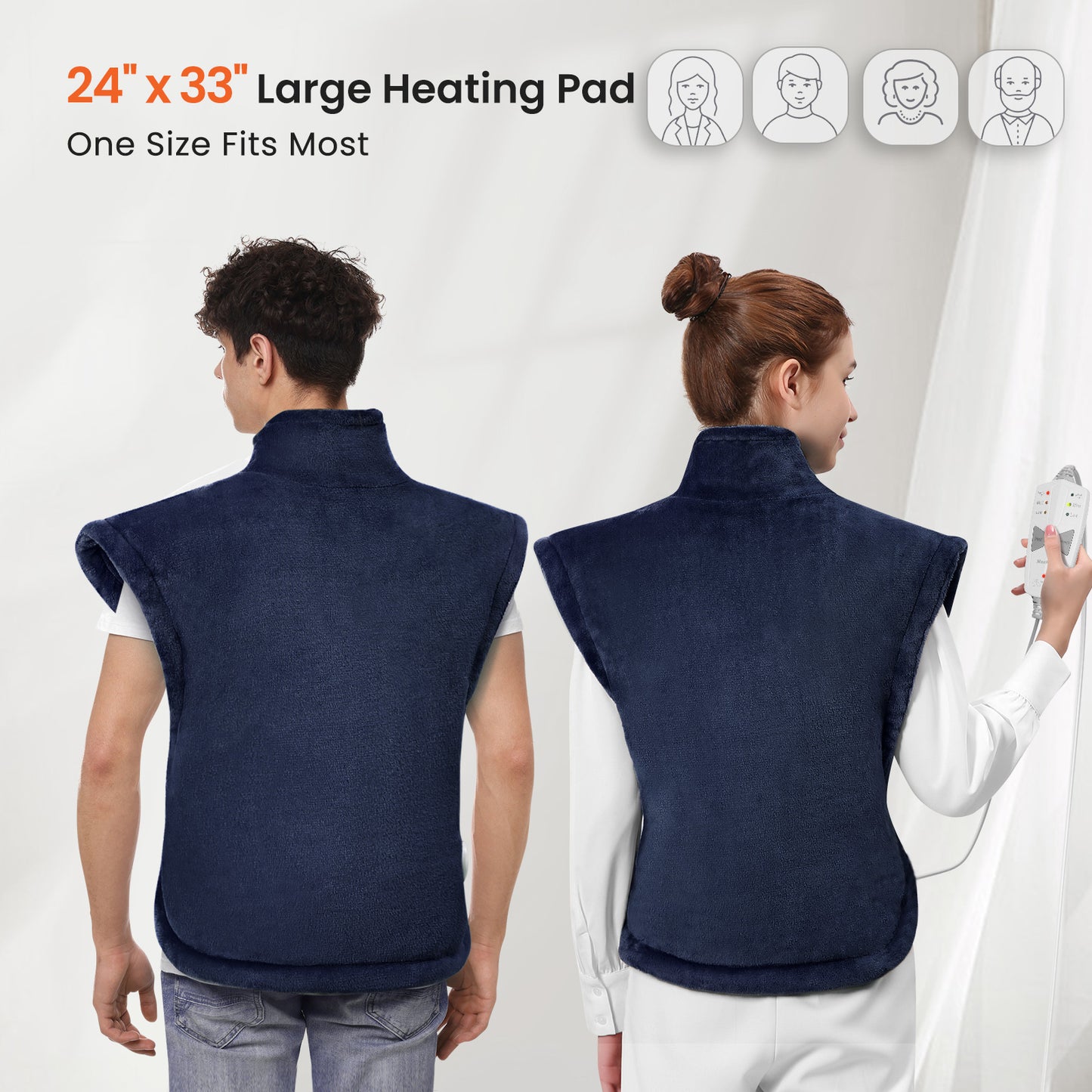 MaxKare Large Heating Pad with Massager, 24"x33" Electric Massaging Heating Pad for Full Body with 3 Heat Settings 3 Massage Modes - Navy Blue