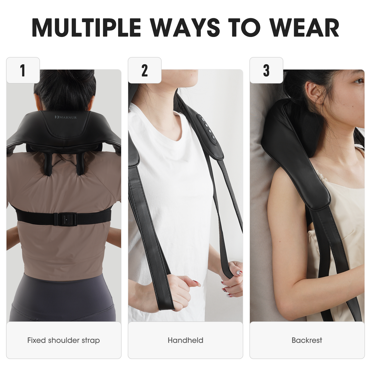 MARNUR Cordless Shiatsu Neck and Shoulder Massager with Heat, Type-C Rechargeable 6D Deep Shiatsu Kneading Massager, Black