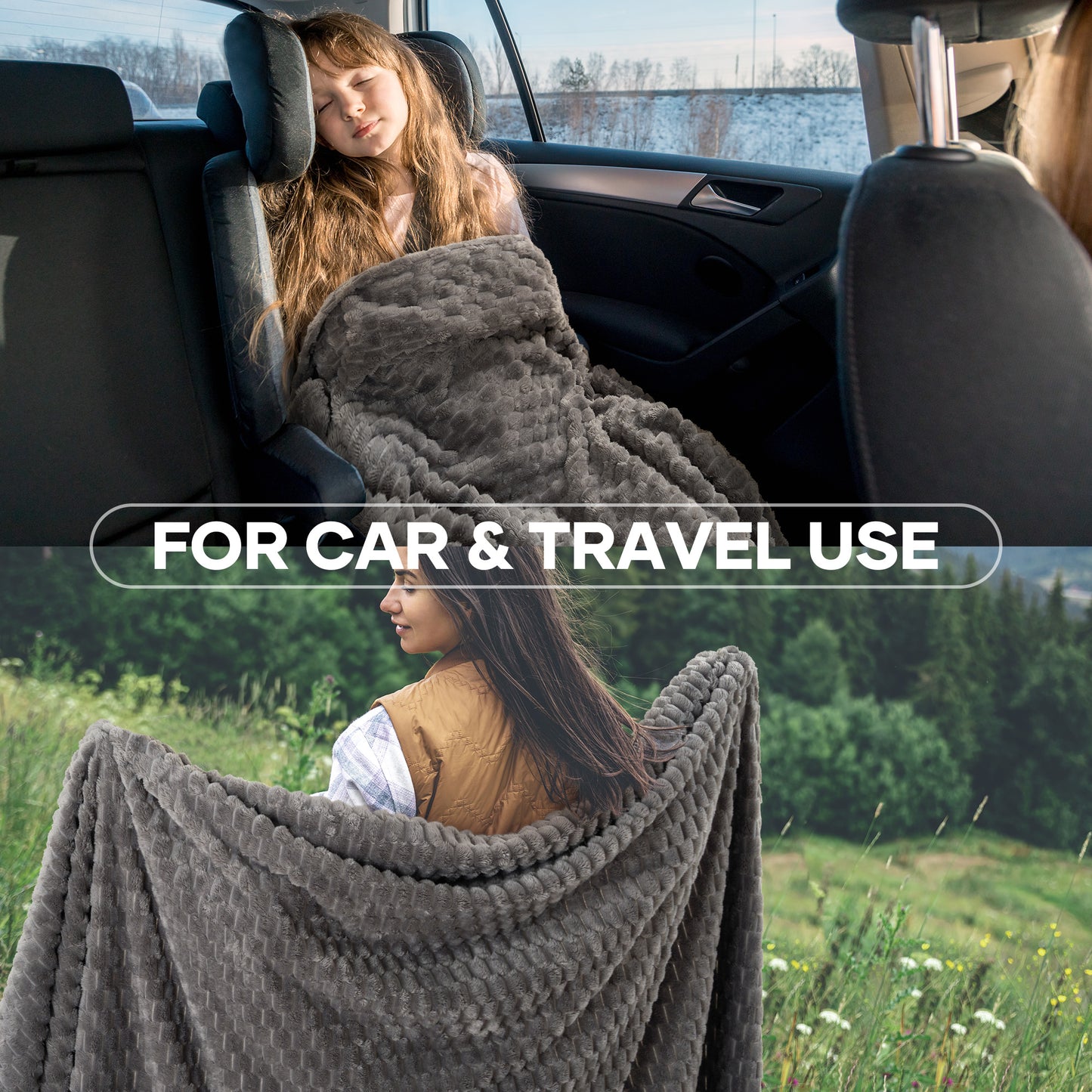 MARNUR Flannel Throw Blanket for Couch, Waffle Jacquard Throw Blanket for Bed, Soft, Warm, Lightweight, 50"x70", Gray