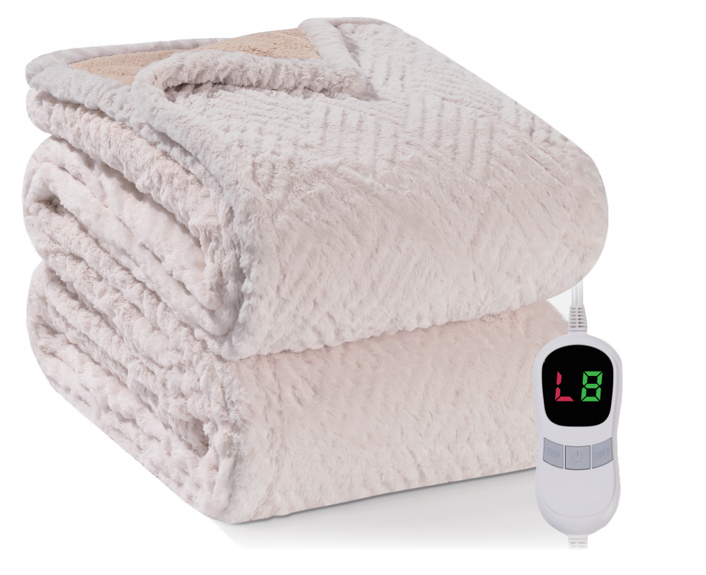 Electric Blanket 72" x 84" Full Size, Jacquard Faux Fur, for Couch, Bed, Soft, Warm, Lightweight - Beige