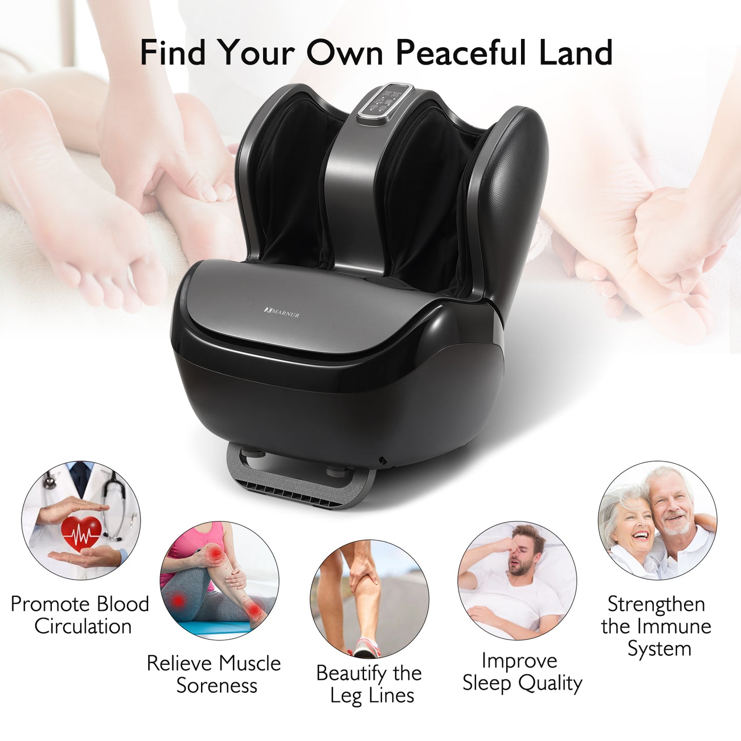 MARNUR Foot Massager Machine with Heating Therapy, Air Compression, Vibration & Kneading Foot and Calf Massager for Muscles Relief, Black