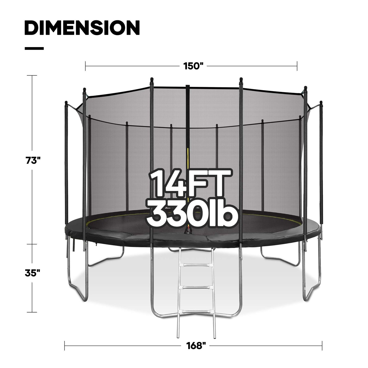 MARNUR 14 FT Trampoline for Kids Max Weight 330 LBS with Ladder, Safety Enclosure, Wind Stakes for Backyards Outdoor