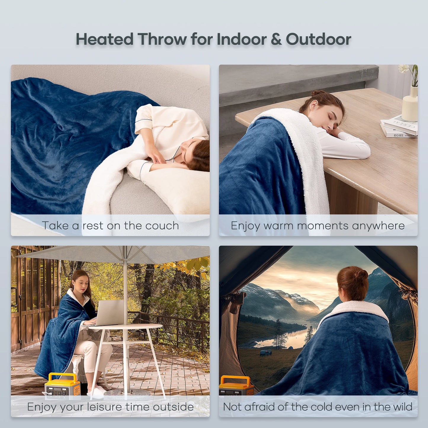 MARNUR Electric Throw Blanket 50"x60" Flannel & Sherpa Heated Blanket with 6 Heating Levels, 5 Hours Timer, Machine Washable - Blue