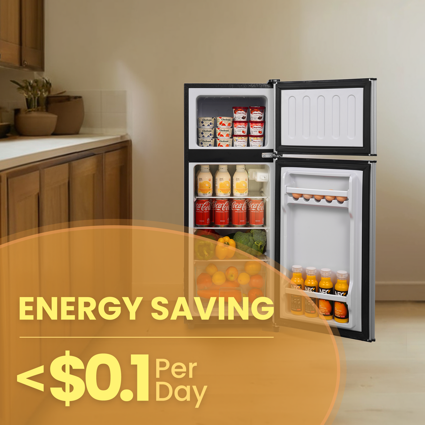 3.6 Cu.ft Mini Fridge with Freezer 2-Door Compact Refrigerator for Dorm, Office, Bar, Bedroom, Silver