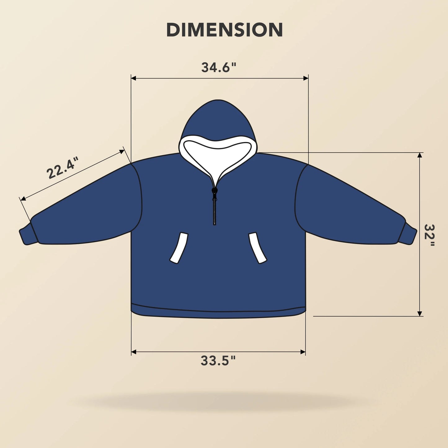 MARNUR Wearable Blanket Hoodie for Men, Women, Flannel and Shu Velvet - Dark Blue