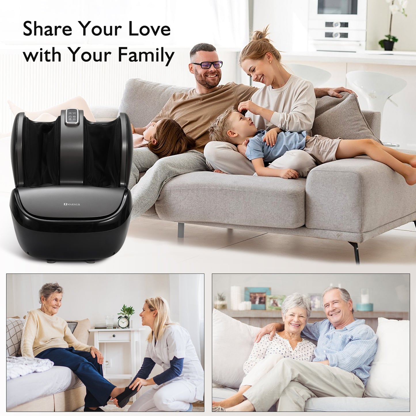 MARNUR Foot Massager Machine with Heating Therapy, Air Compression, Vibration & Kneading Foot and Calf Massager for Muscles Relief, Black