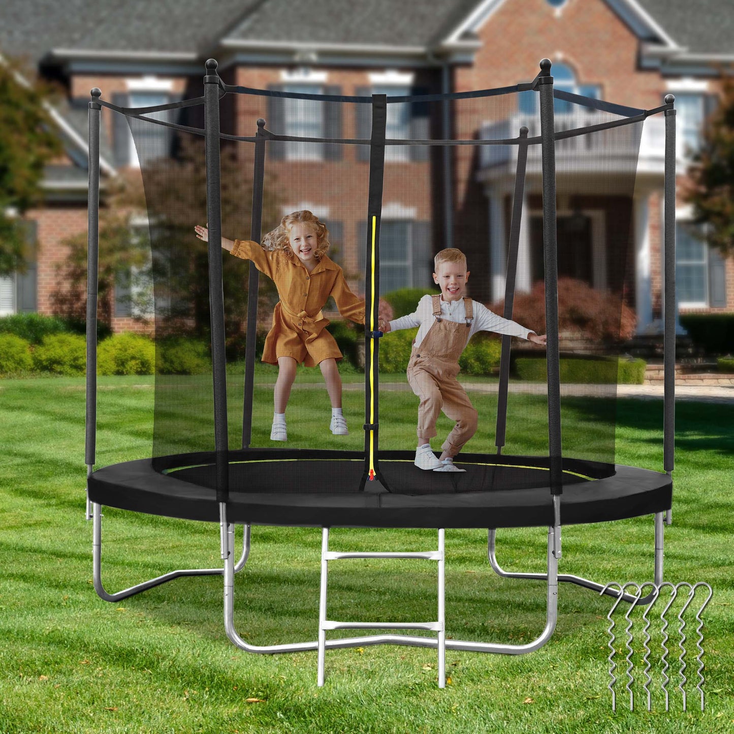 MARNUR 8FT Trampoline for Kids Trampoline with Enclosure Net, Ladder, Wind Stakes, Outdoor 330lbs Weight Capacity