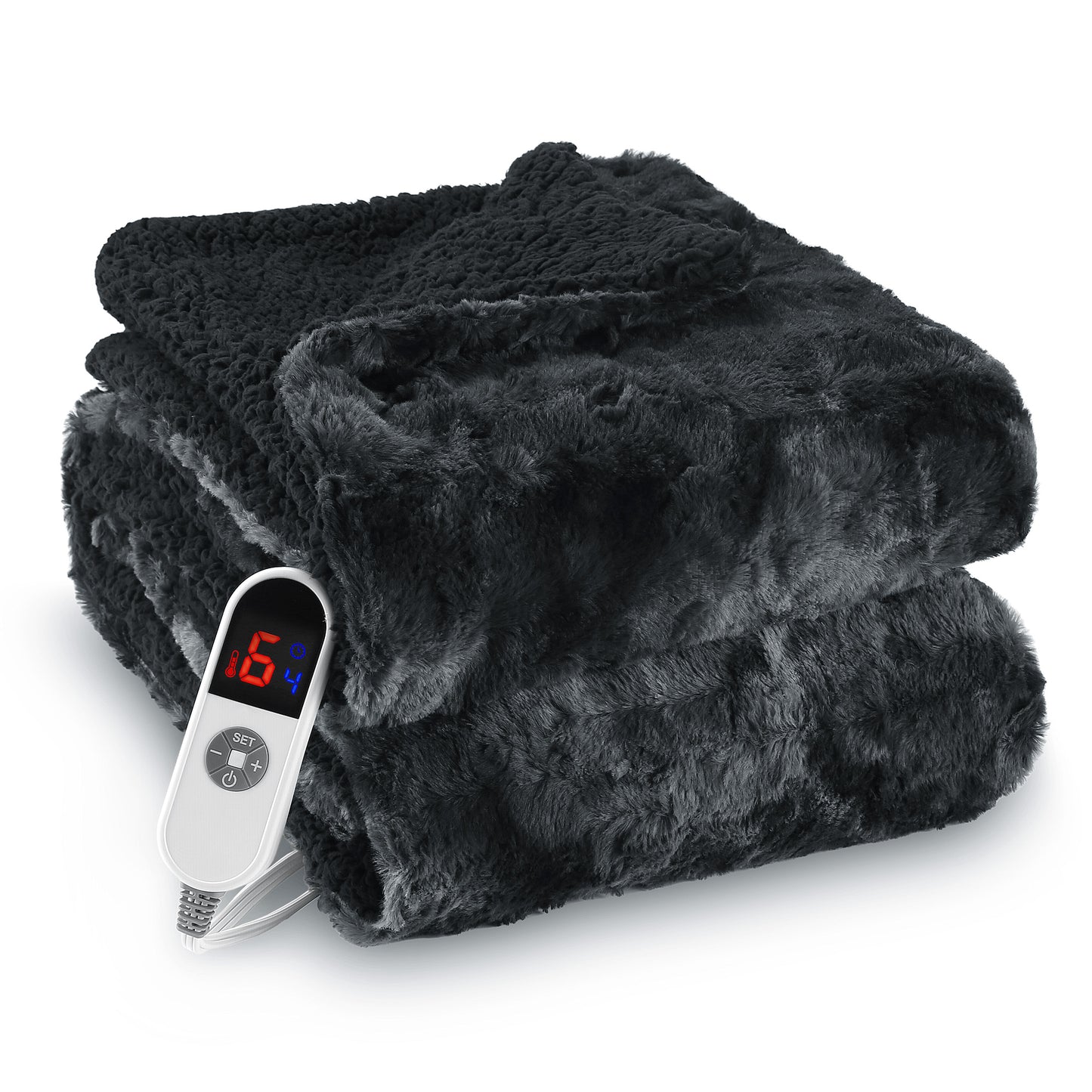 MARNUR Electric Throw Blanket 50" x 60", Soft Faux Fur Heated Blanket with Large LED Display, 6 Heating Levels, 4 Hours Timer, Machine Washable - Tie-dye Black