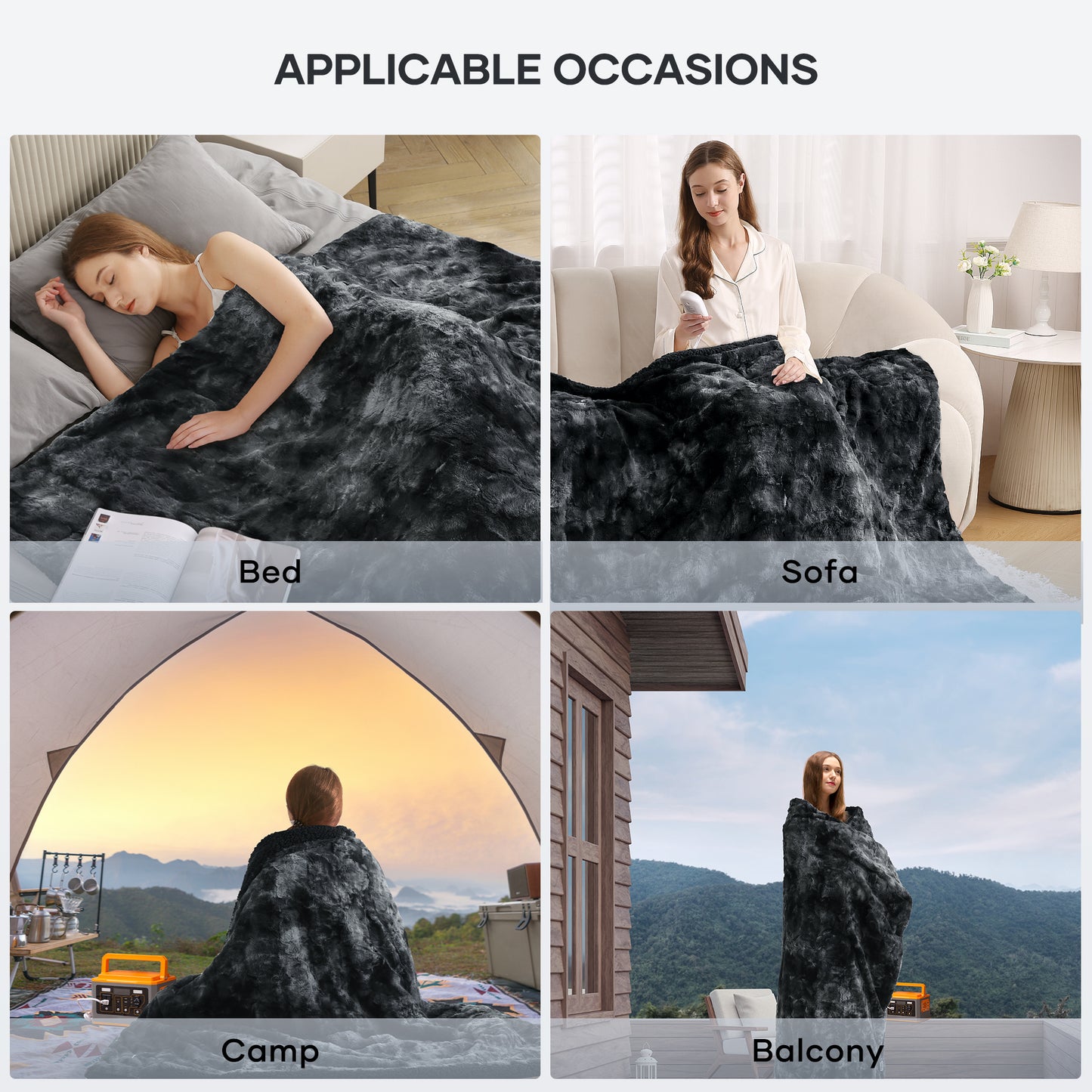 MARNUR Electric Throw Blanket 50" x 60", Soft Faux Fur Heated Blanket with Large LED Display, 6 Heating Levels, 4 Hours Timer, Machine Washable - Tie-dye Black