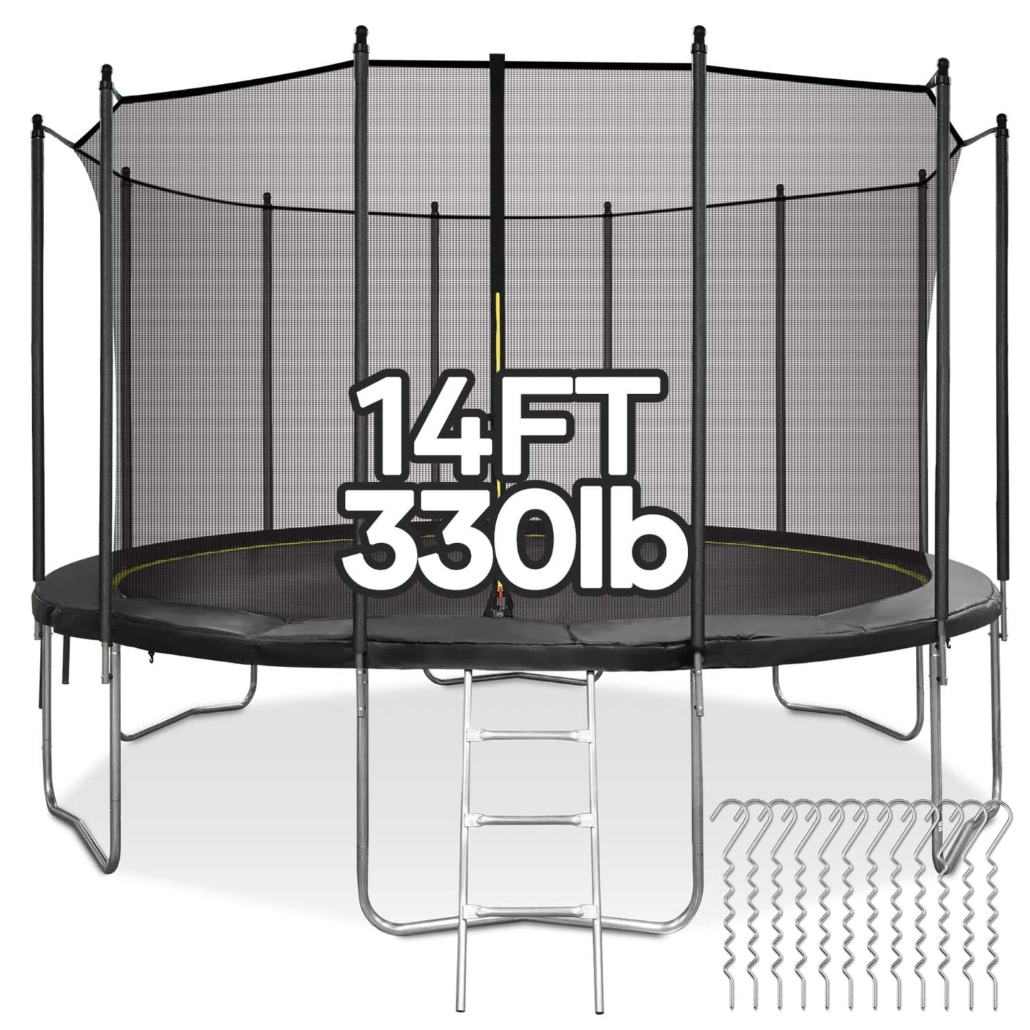 MARNUR 14FT Trampoline for Kids Trampoline with Enclosure Net, Ladder, Wind Stakes, Outdoor 330lbs Weight Capacity