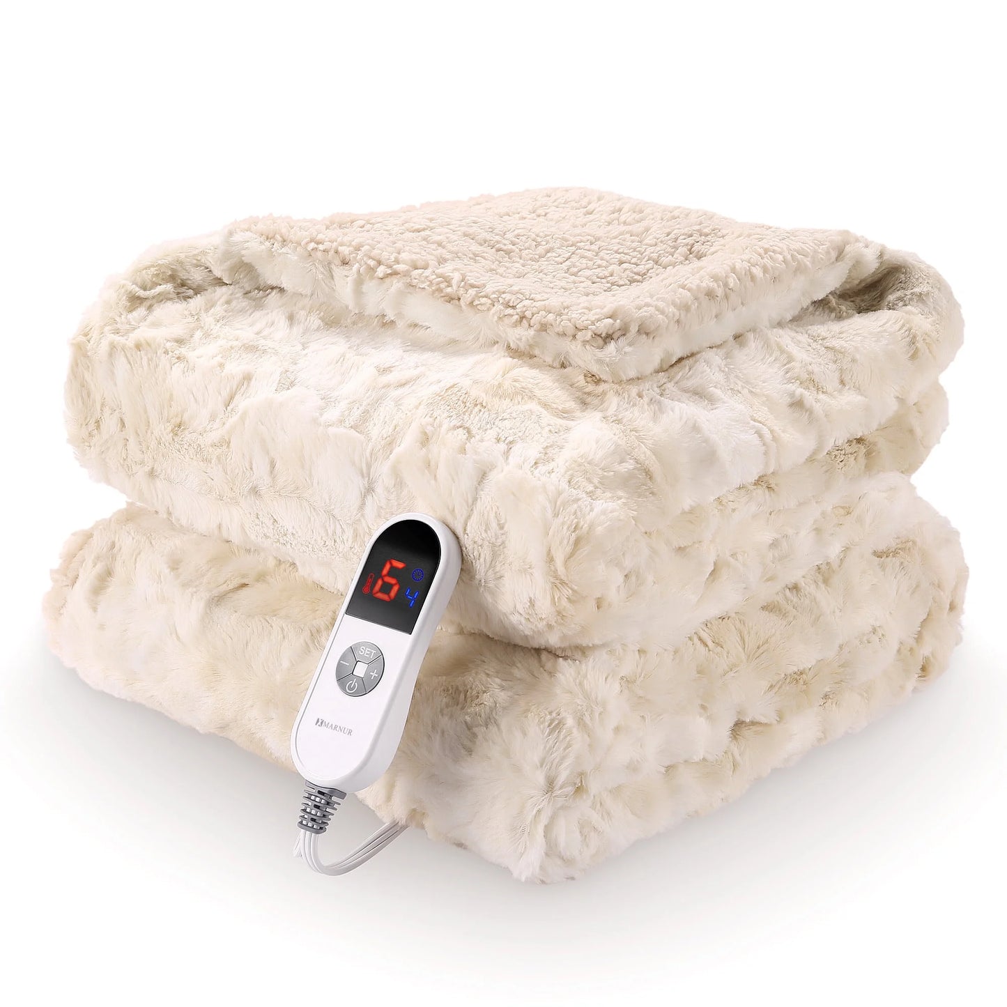MARNUR Electric Throw Blanket 50" x 60", Soft Faux Fur Heated Throw Blanket, 6 Heating Levels, 4 Hours Timer, Tie-Dye Off White