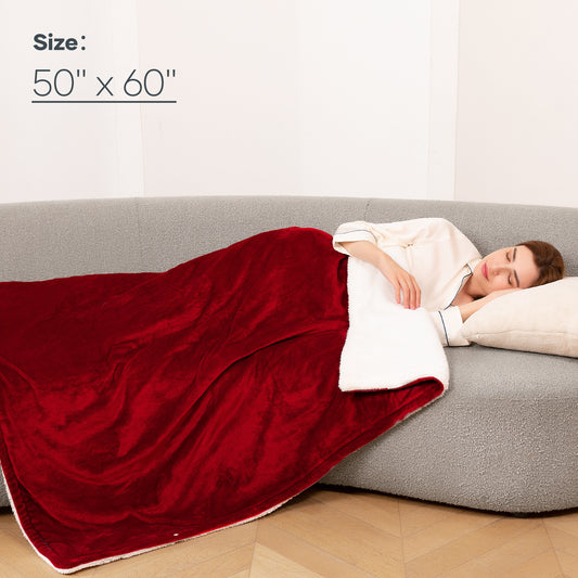 MARNUR Electric Throw Blanket 50"x60" Flannel & Sherpa Heated Blanket with 6 Heating Levels, 5 Hours Timer - Red