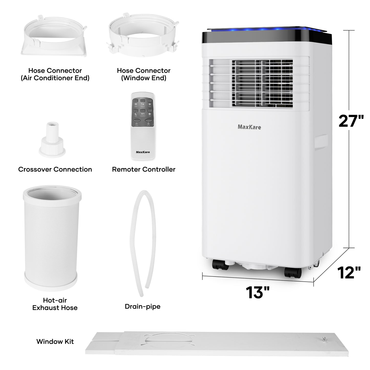 8000 BTU Portable Air Conditioner with Remote Covers up to 350 Sq.ft. White