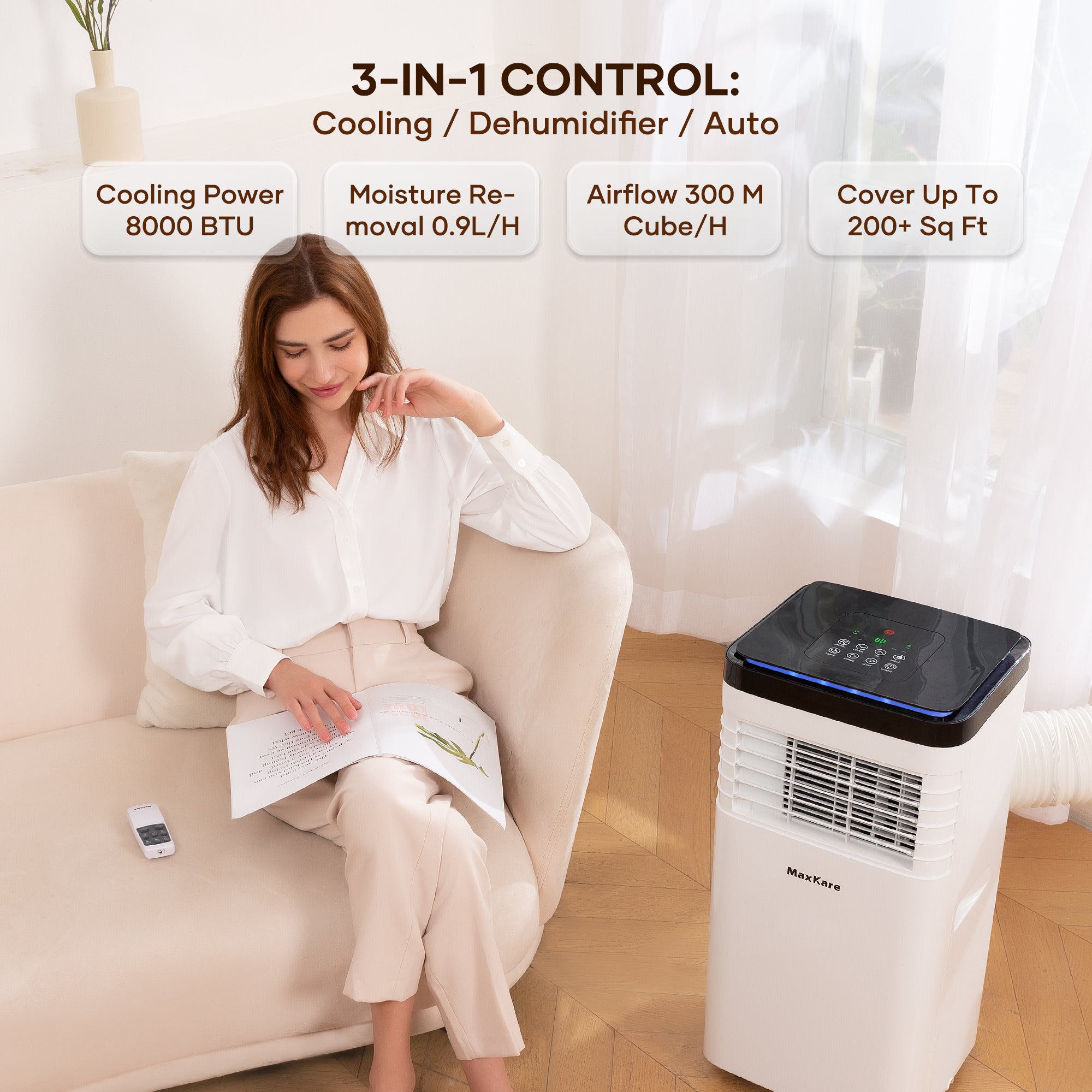 Load image into Gallery viewer, Portable Air Conditioner, 8000 BTU with Cooler, Dehumidifier Cools Rooms up to 200 Sq.ft with Remote Control