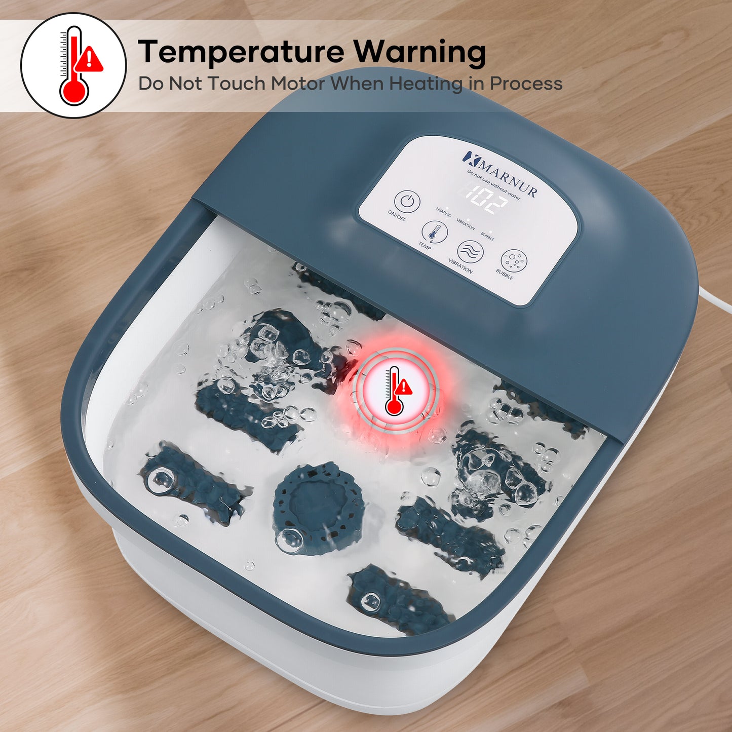MARNUR Foot Spa Bath Massager with Heat, Rich Bubble, Vibration, Rollers and Lower Noise - Blue