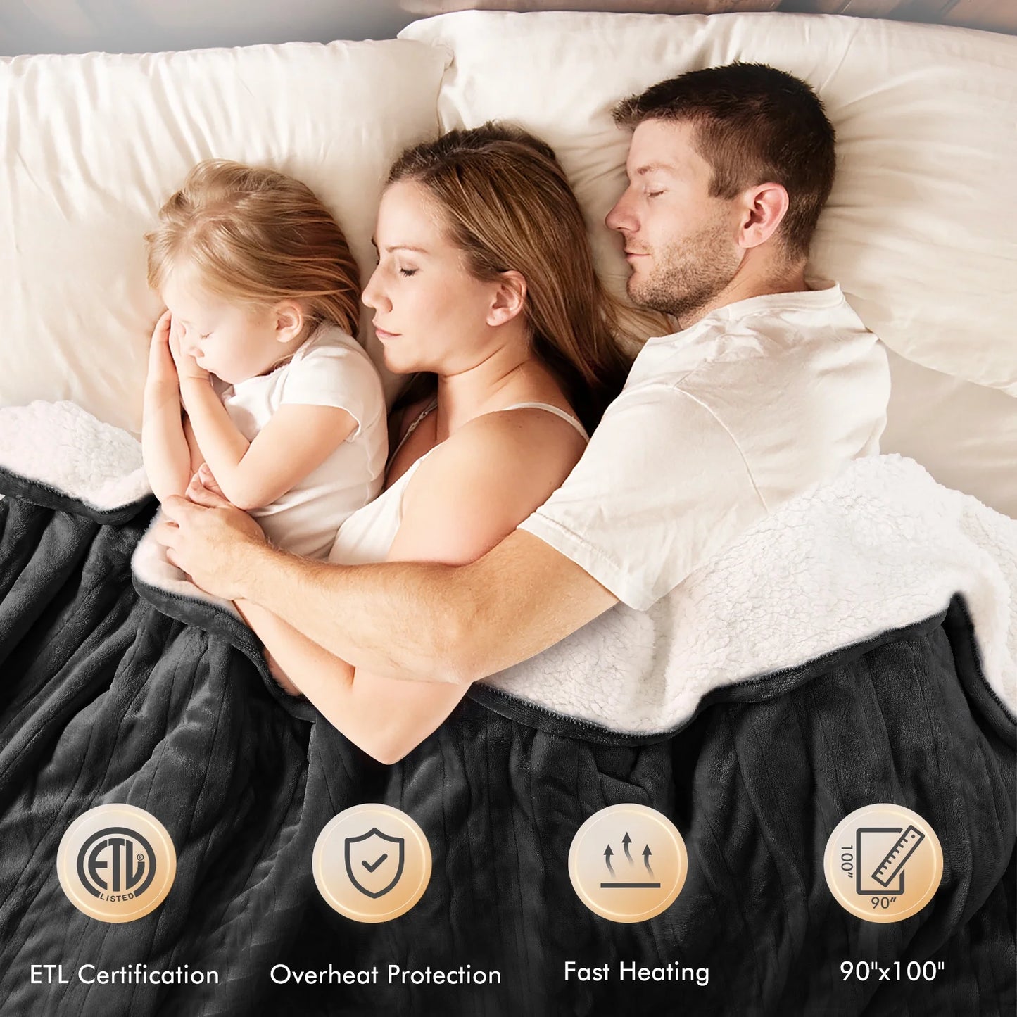 MARNUR Electric Heated Blanket King Size 90''x100'', Fast Heating with Dual Controllers, 10 Heating Levels, 10H Timers, Preheat Function Machine Washable - Dark Gray