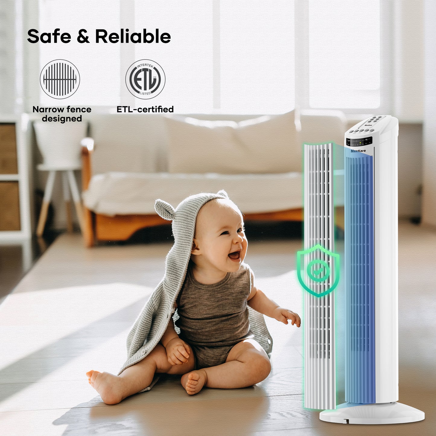 30in Tower Fan with Remote, 3 Speeds and Modes, Oscillating, Timer, White