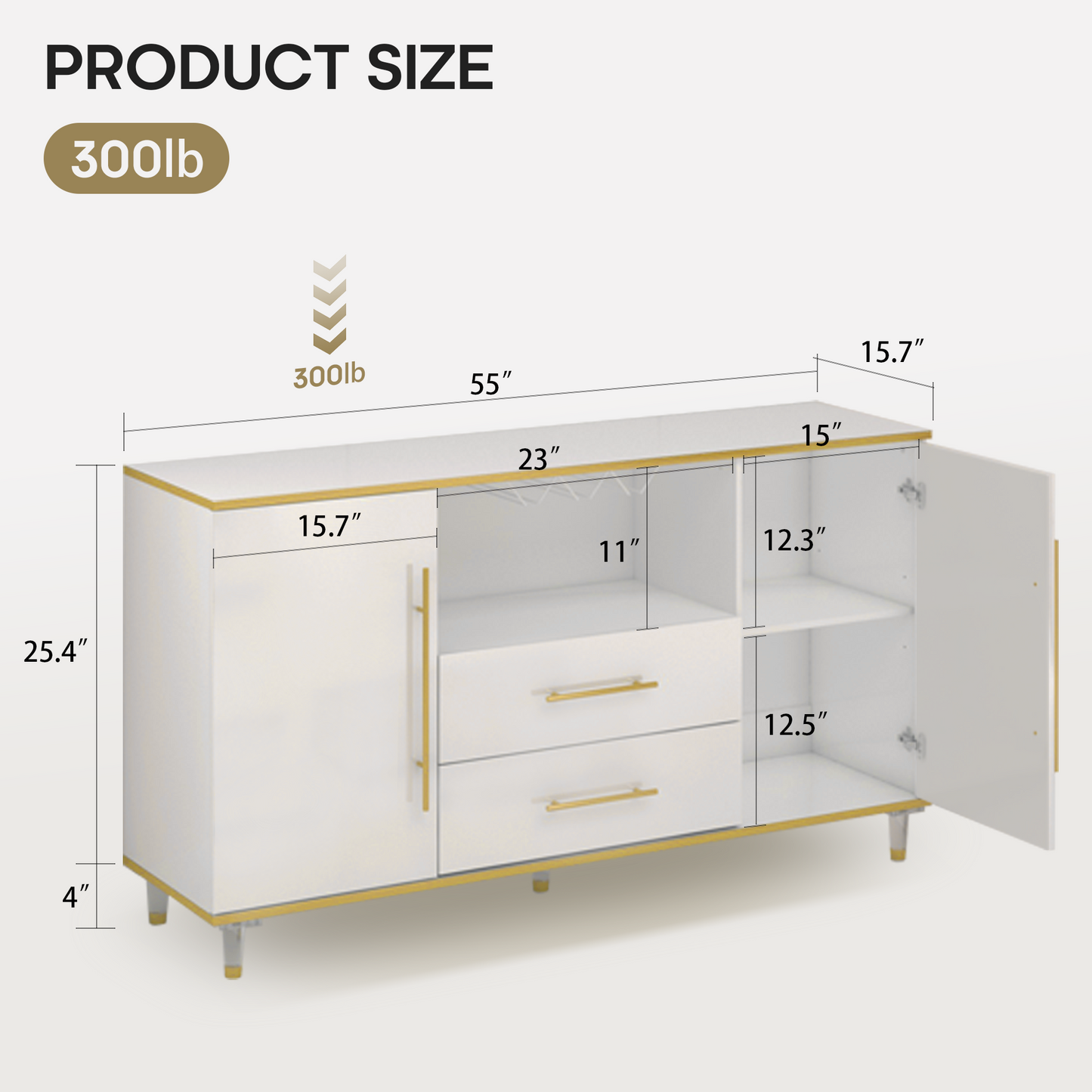 MARNUR Wine Bar Cabinet 55" Sideboard Buffet Cabinet 2-Door 2-Drawer for Kitchen Dining Room Living Room, White