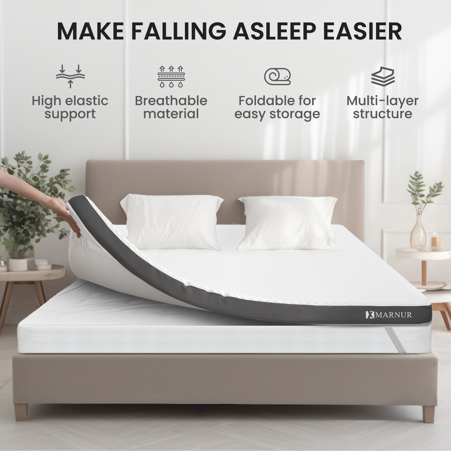 MARNUR 3" Mattress Topper, Gel Memory Foam Mattress Topper with Removable and Washable Cover, No-Slip Design, Twin Size