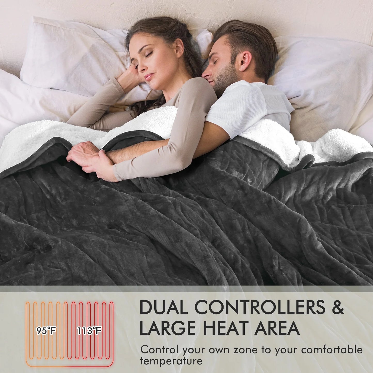 MARNUR Electric Heated Blanket King Size 90''x100'', Fast Heating with Dual Controllers, 10 Heating Levels, 10H Timers, Preheat Function Machine Washable - Dark Gray