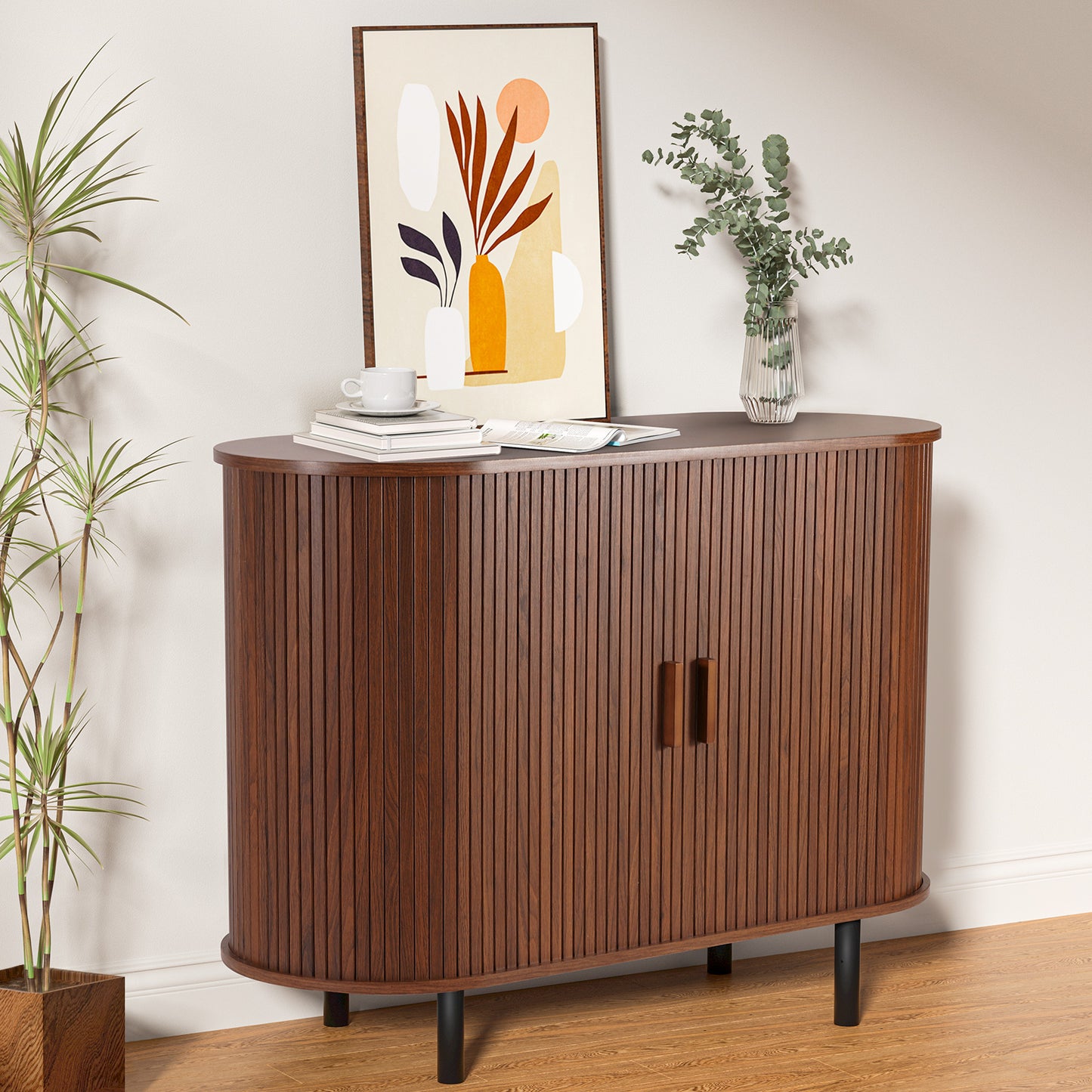 MARNUR Sideboard Buffet Cabinet 40" Storage Cabinet with 2 Sliding Tambour Doors, Adjustable Shelves for Kitchen, Living Room, Hallway, Entryway