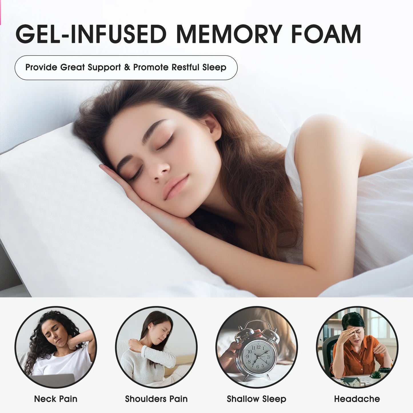 MARNUR Gel Memory Foam Pillow, Standard Size Breathable Cooling Bed Pillow, 2-Pack, for All Age Group