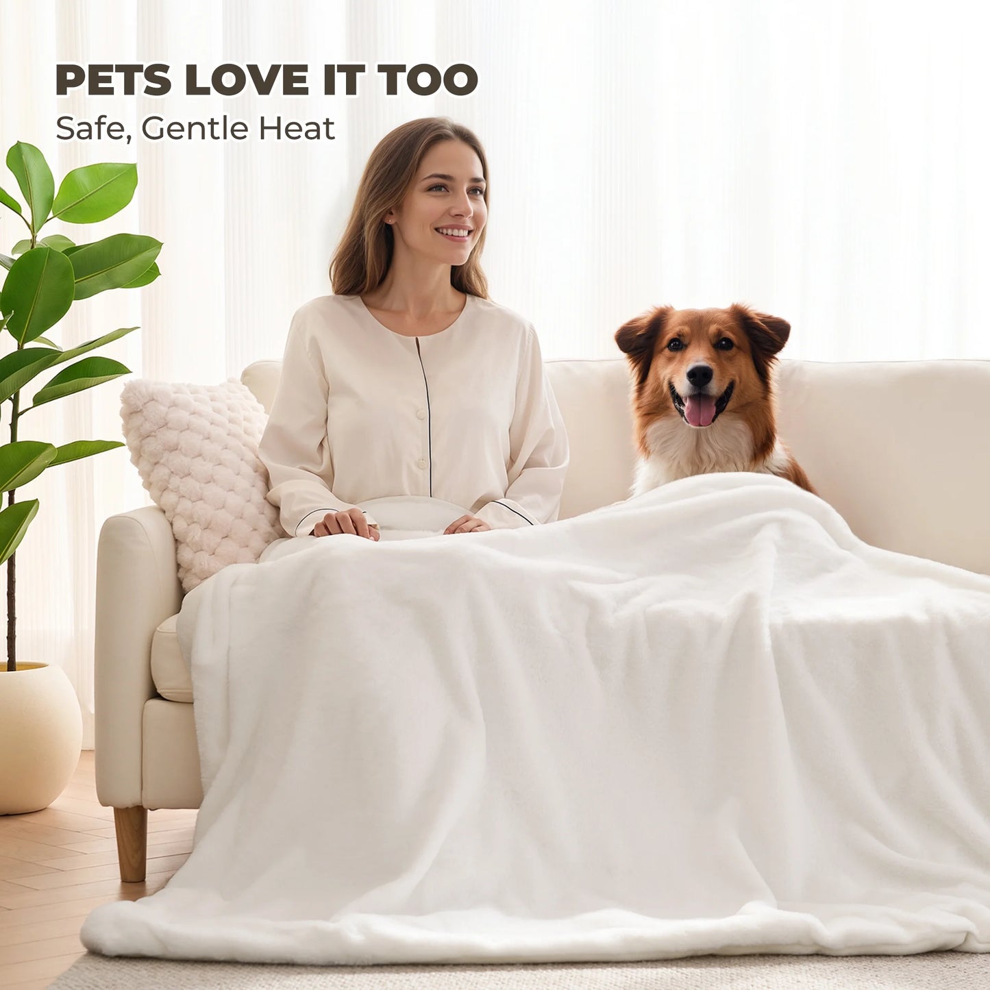 MARNUR 50"x60" Electric Blanket, Soft Faux Fur, 6 Heating Levels, 4-Hour Timer, White