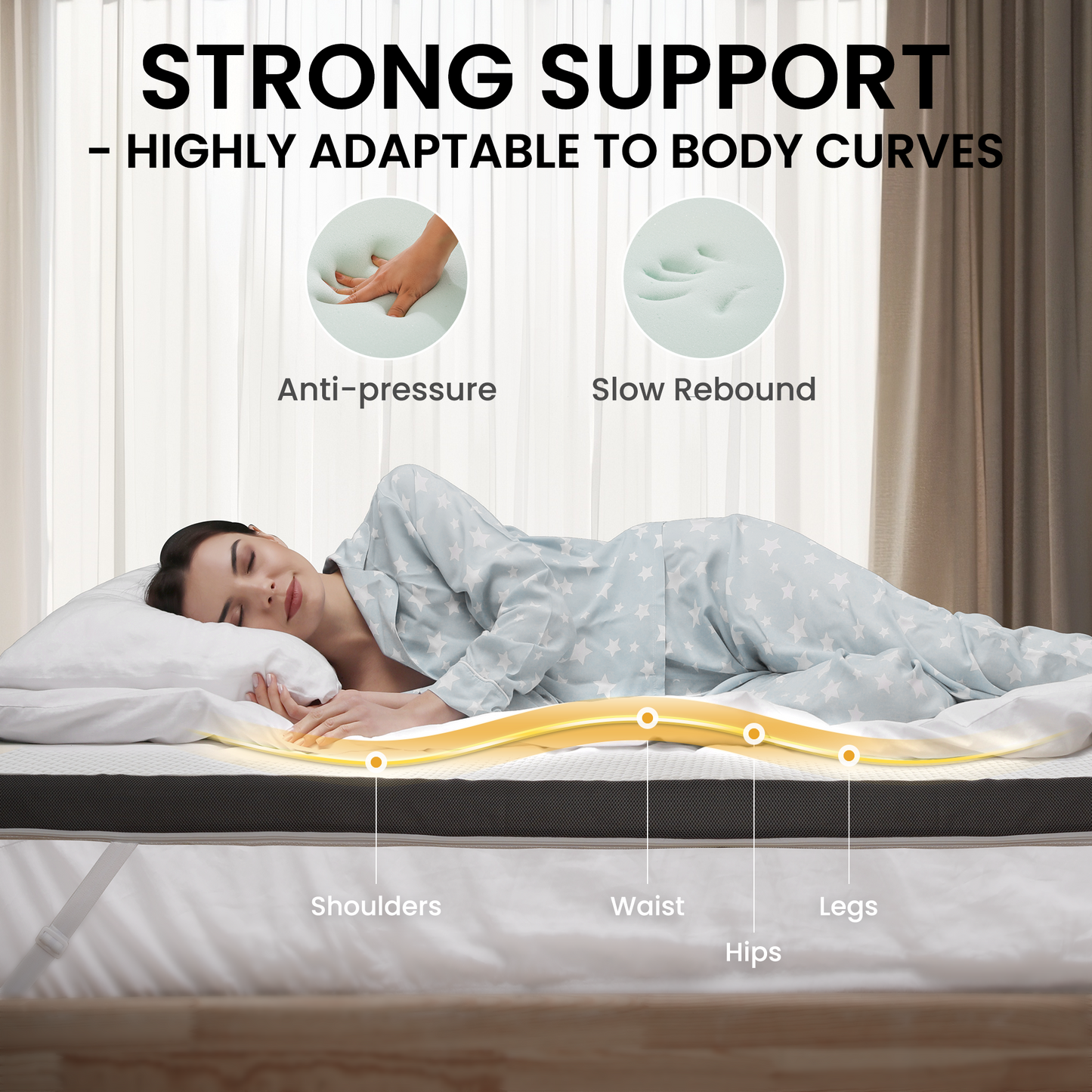 MARNUR 3" Mattress Topper, Gel Memory Foam Mattress Topper with Removable and Washable Cover, No-Slip Design, Twin Size