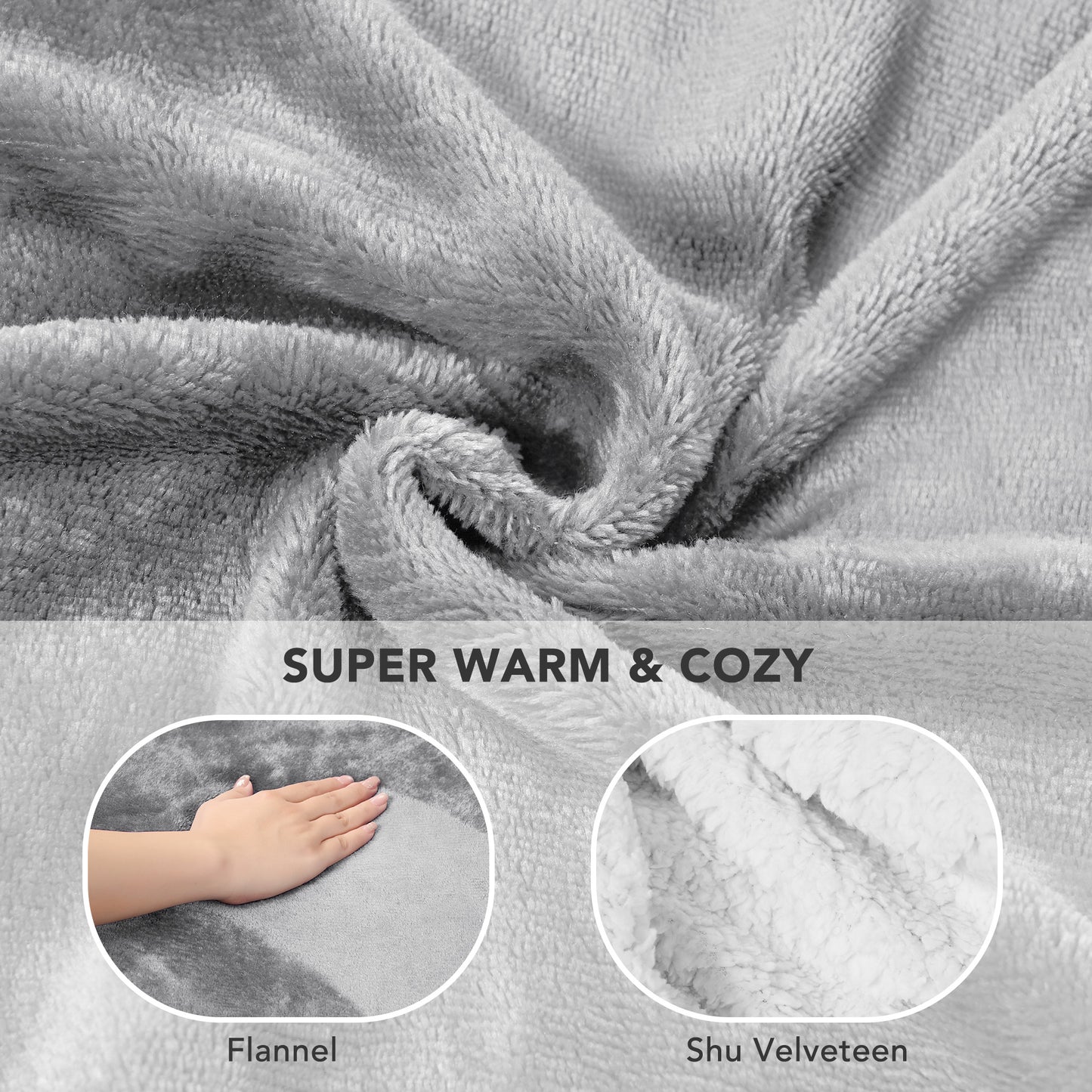 MARNUR Wearable Blanket Hoodie for Men, Women, Flannel and Shu Velvet - Gray