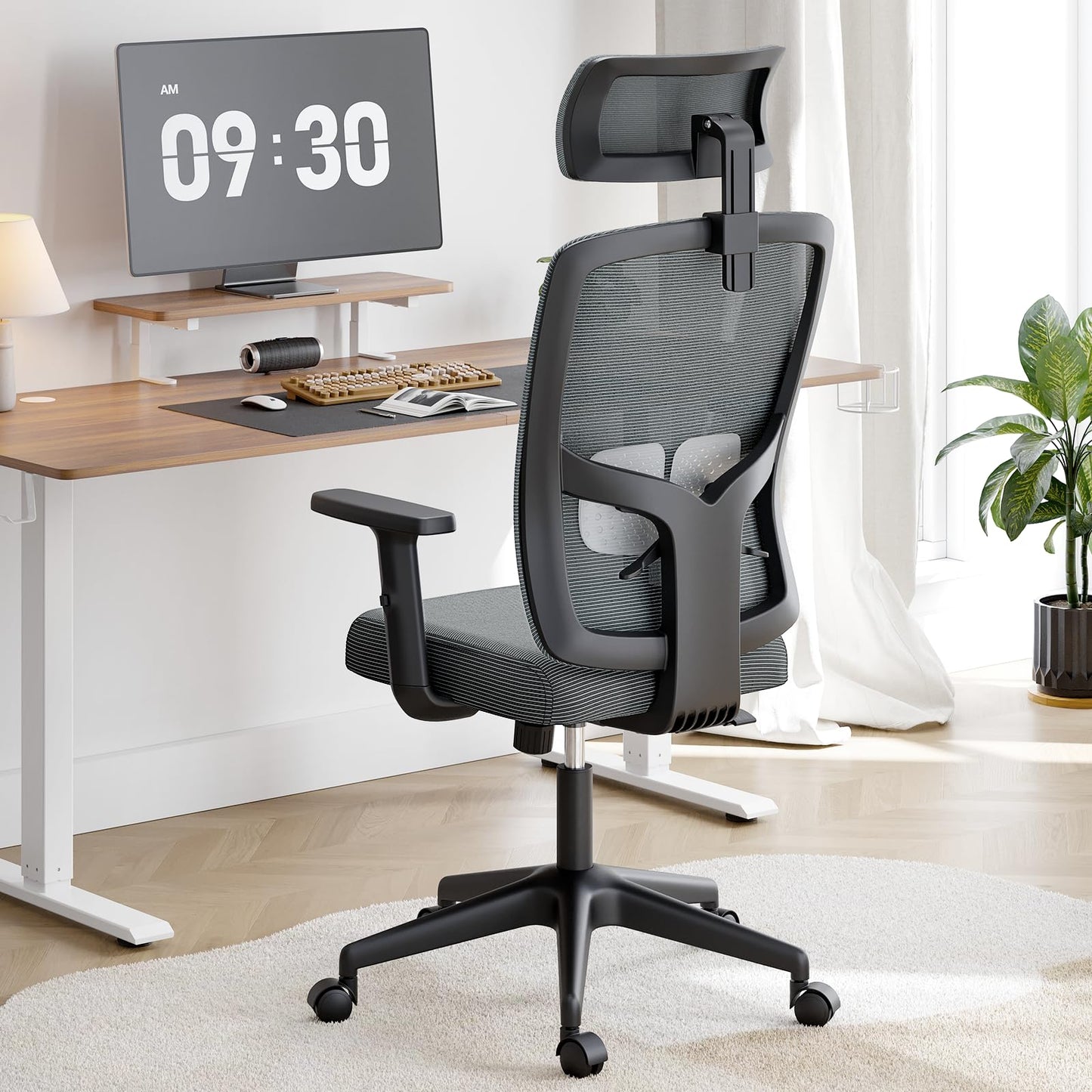 MARNUR Ergonomic Mesh Office Chair with Large Seat, High Back Office Chair with Tilt Lock Function, 2D Headrest, Adjustable Lumbar Support, Gray