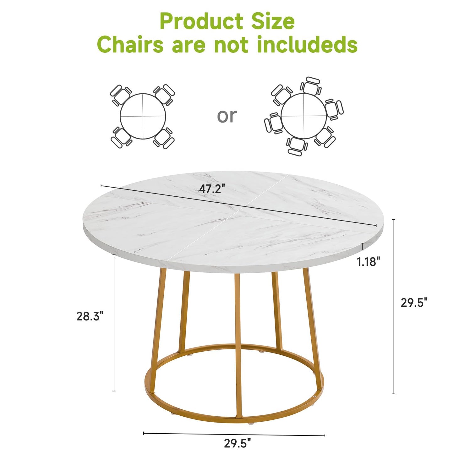MARNUR Round Dining Table for 4-6 Persons 47" Kitchen Table for Dining Room Kitchen, White