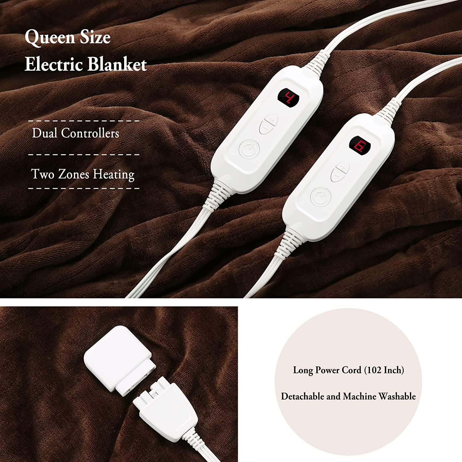 Load image into Gallery viewer, Electric Heated Blanket Electric Heated Throw, Heating Blanket with 6 Heating Levels & 9 Hours Auto-Off Time Setting, Soft Cozy Flannel Washable Blanket with Fast Heating, 84 x 90 Inches, Brown
