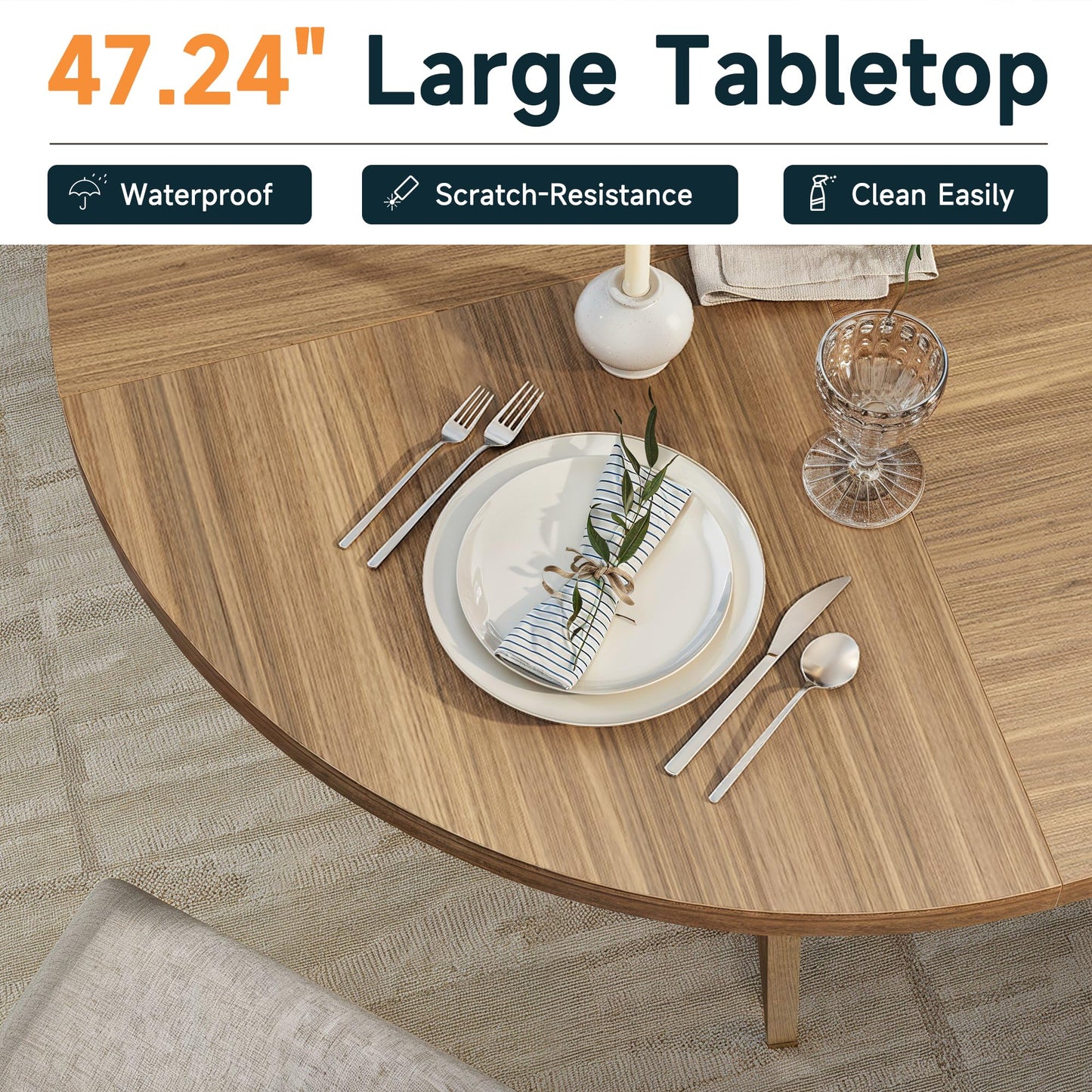MARNUR Round Dining Table for 4 Persons 47" Kitchen Table for Dining Room Kitchen, Walnut (Only Table)