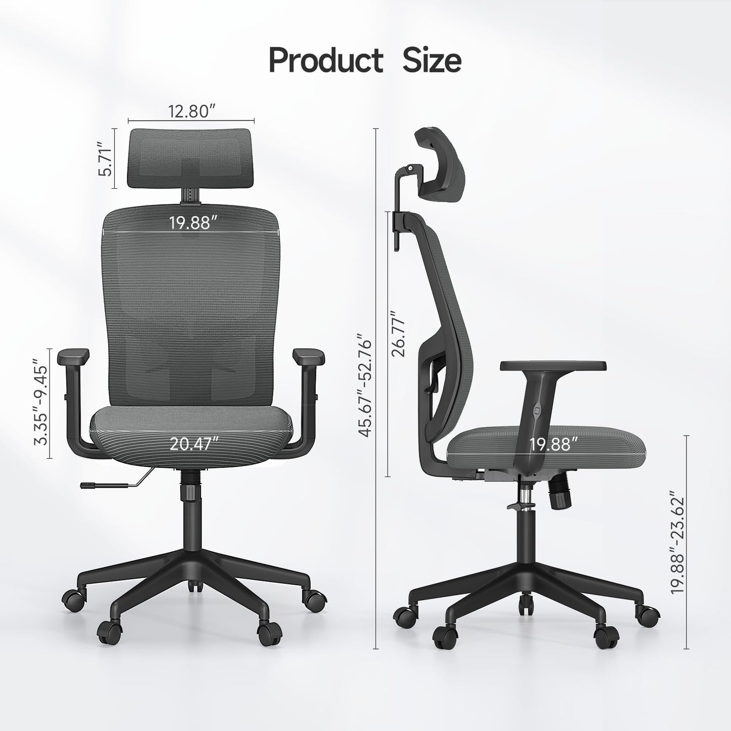 MARNUR Ergonomic Mesh Office Chair with Large Seat, High Back Office Chair with Tilt Lock Function, 2D Headrest, Adjustable Lumbar Support, Gray